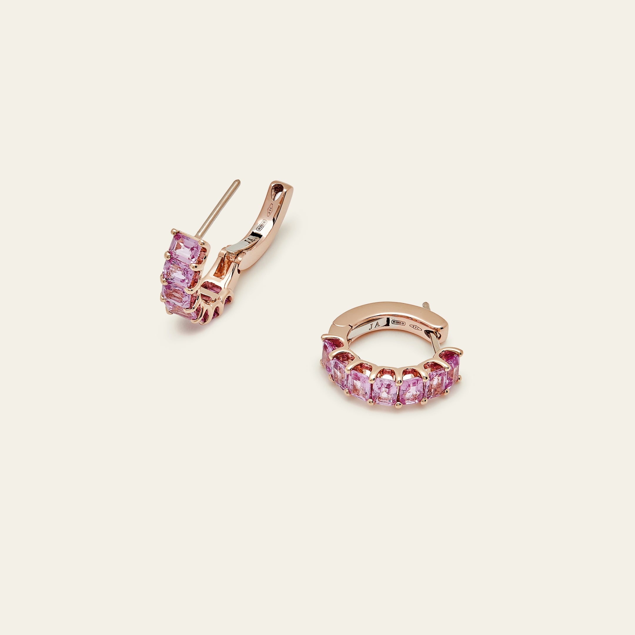 Emerald-Cut Pink Sapphire Hoop Earrings