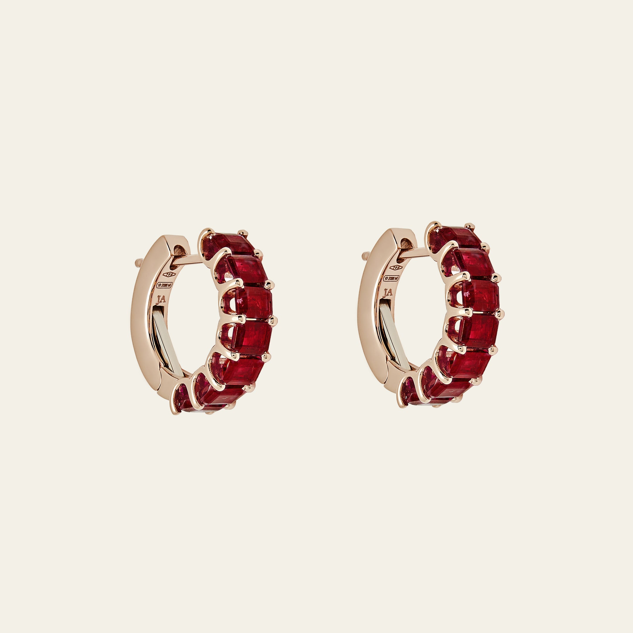 Emerald-Cut Ruby Hoop Earrings