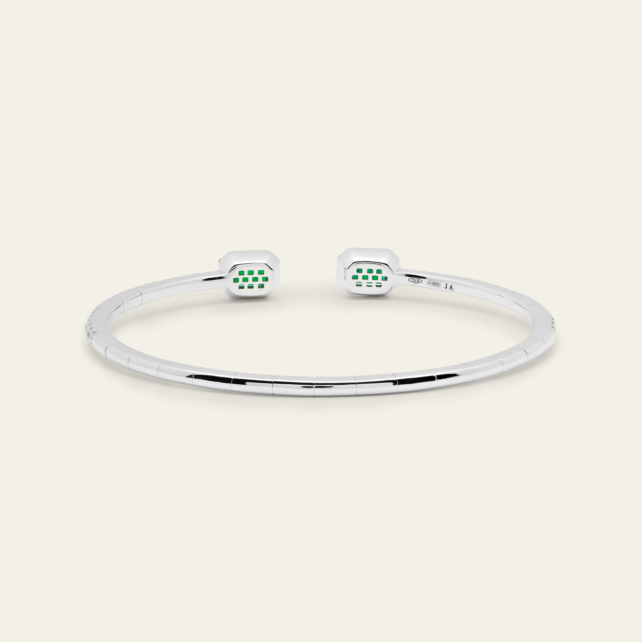 Emerald and Diamond Flexible Open Bangle