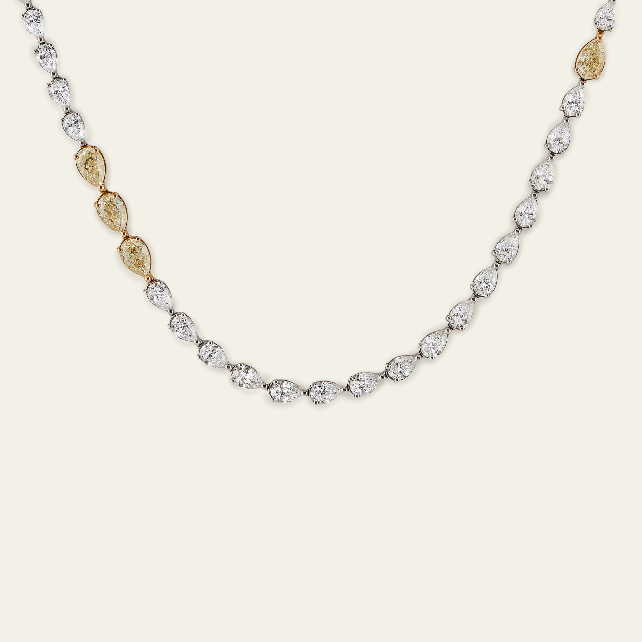 Pear-Shaped Diamond Riviére Tennis Necklace with Yellow Diamonds