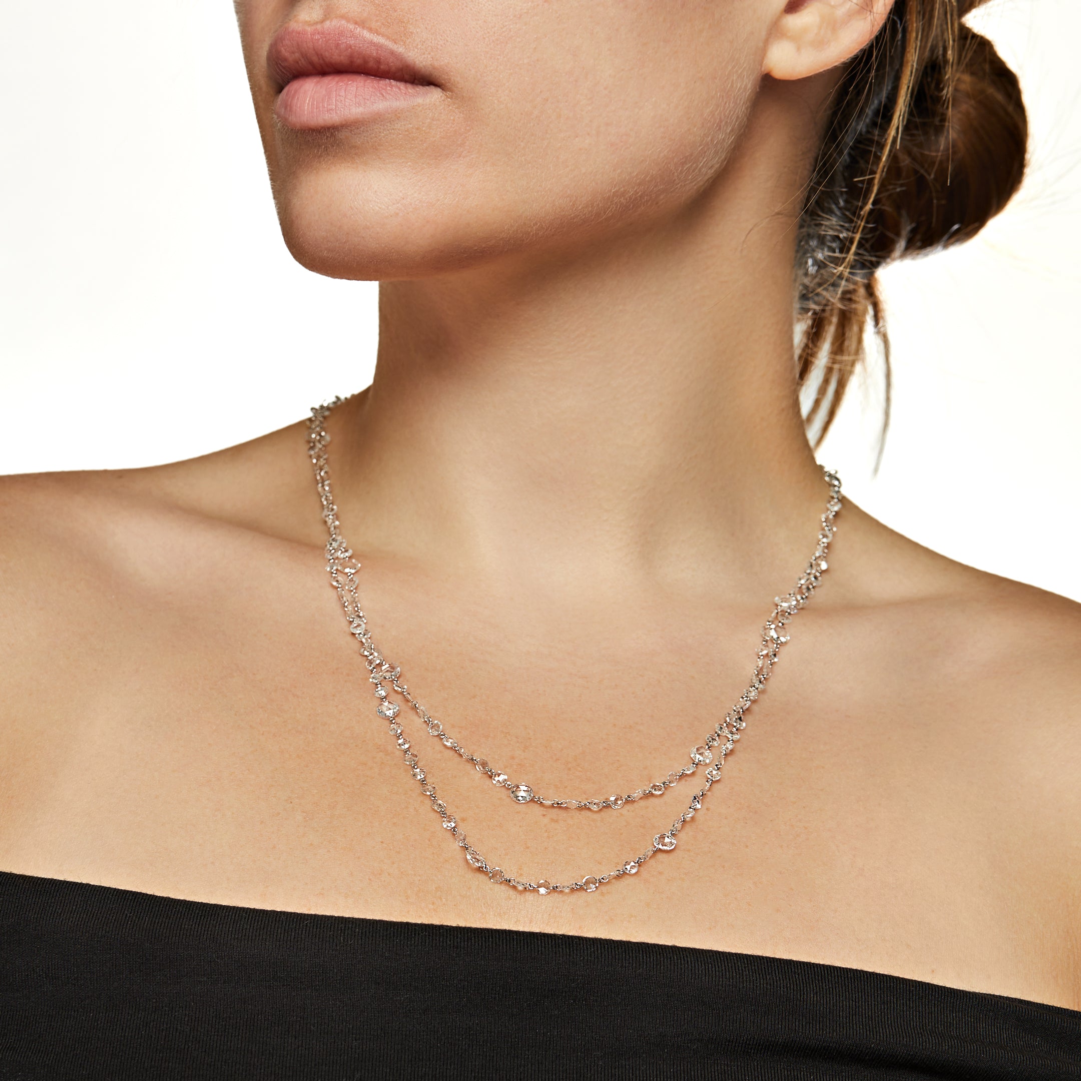 Graduated Rose-Cut Diamond and White Gold Chain Necklace