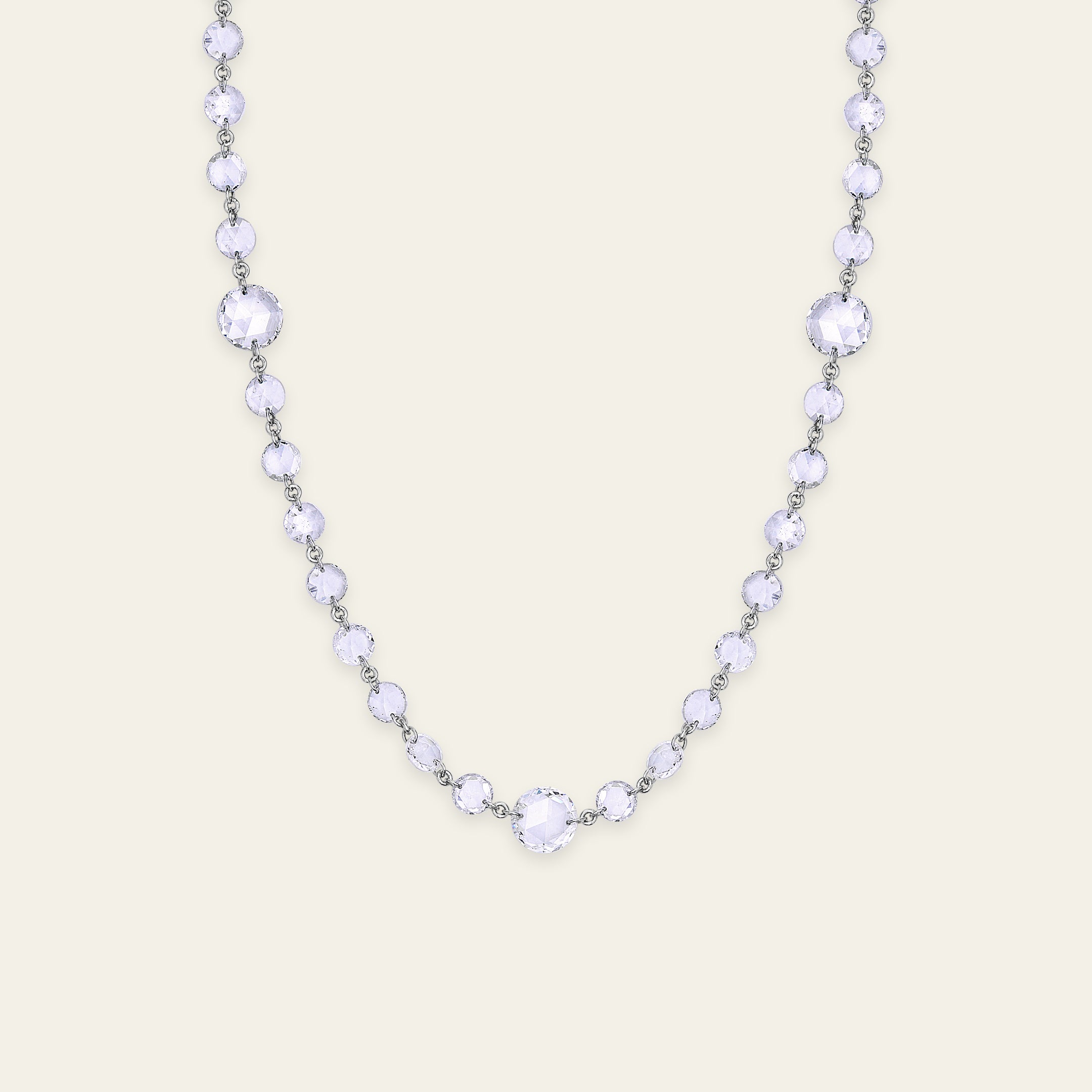 Graduated Rose-Cut Diamond and White Gold Chain Necklace