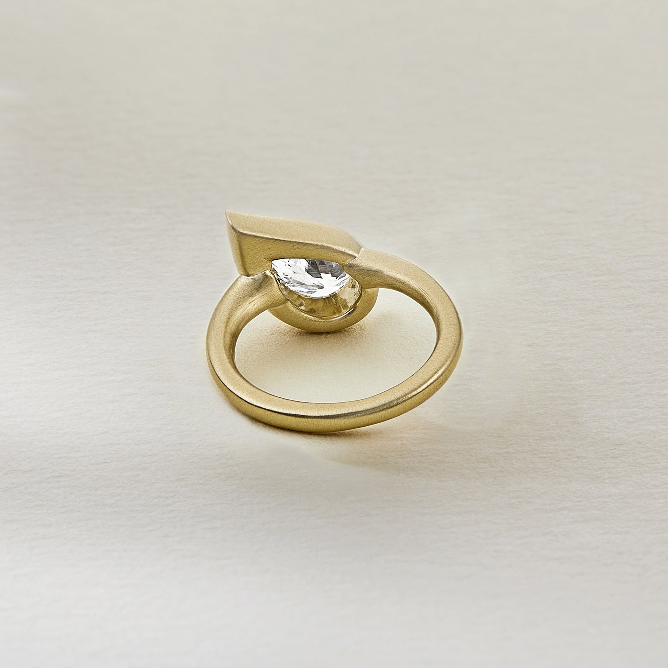 Small Mika Pinky Ring in Yellow Gold with Pear Diamond