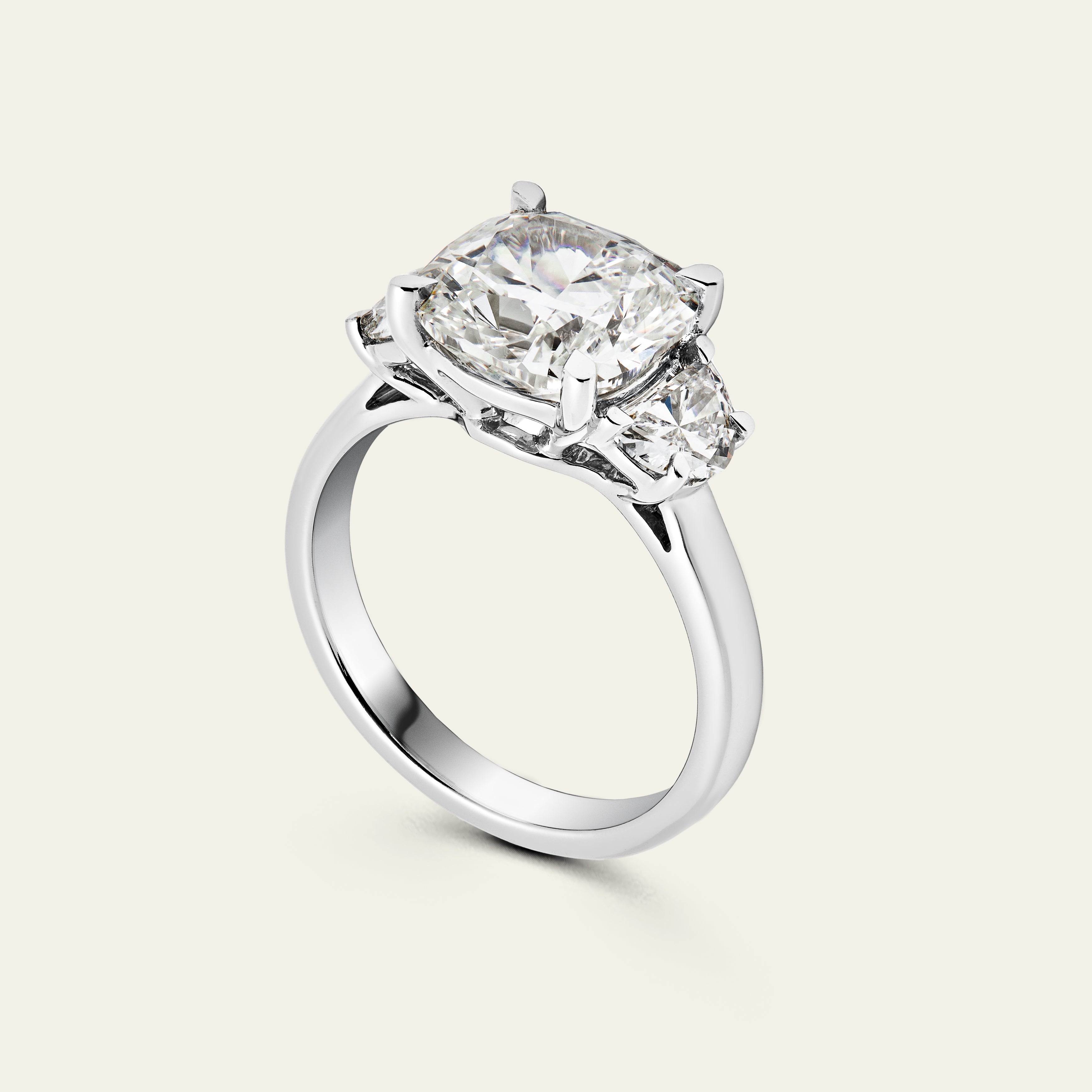 Custom Three-Stone Cushion Cut Platinum Engagement Ring