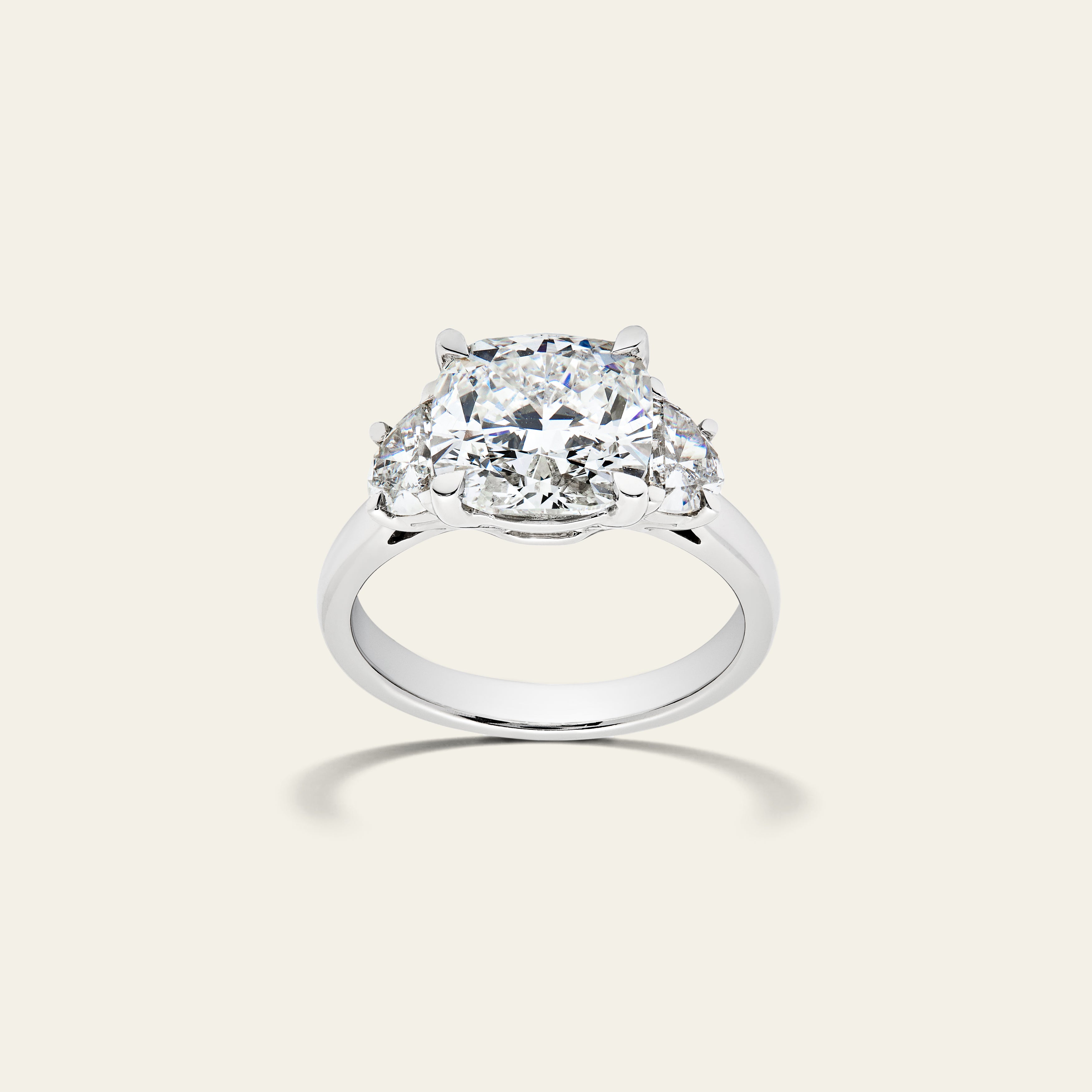 Custom Three-Stone Cushion Cut Platinum Engagement Ring