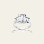 Custom Three-Stone Emerald Cut Platinum Engagement Ring