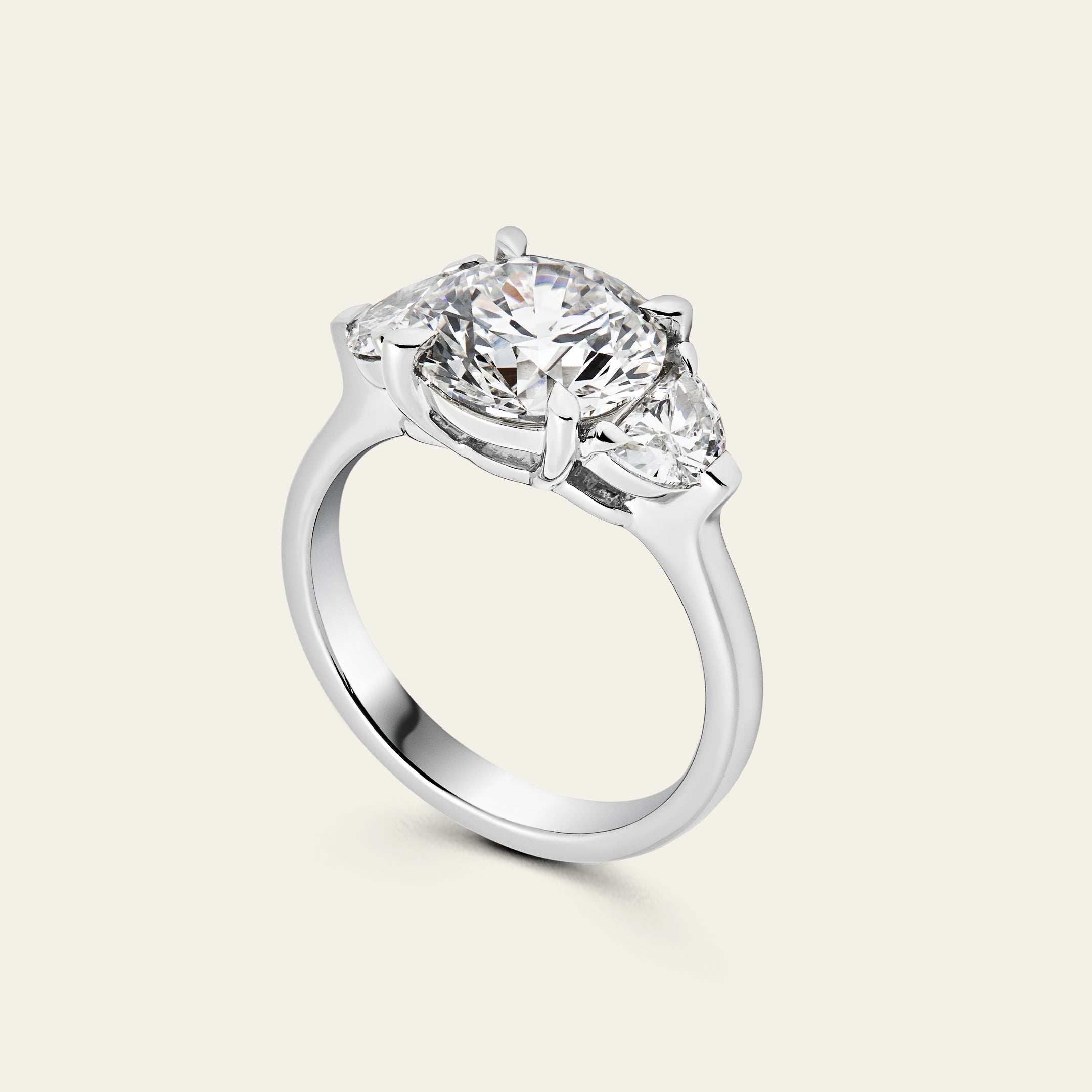 Custom Three-Stone Round Brilliant Cut Platinum Engagement Ring