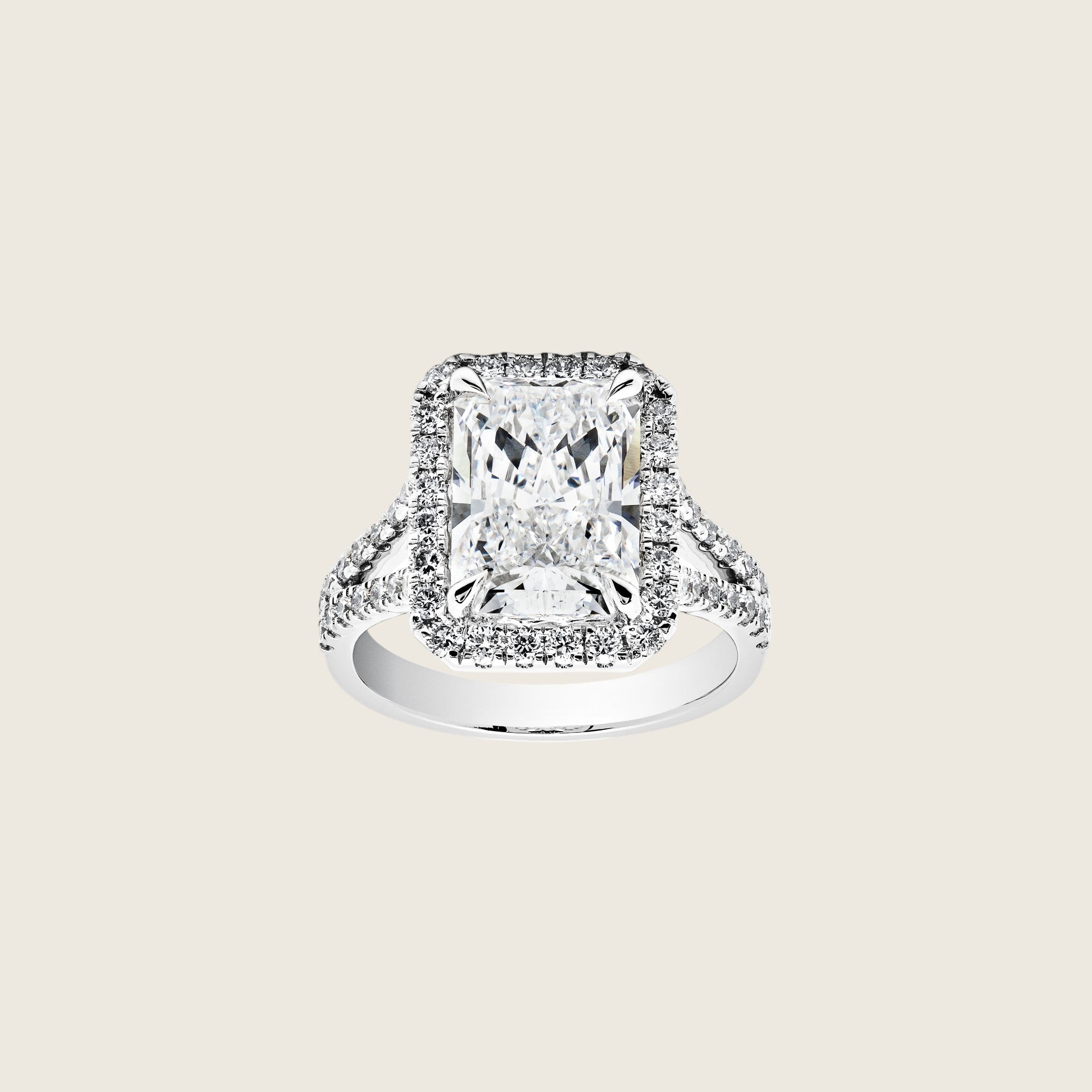 Custom Radiant Cut Pave Halo Platinum Engagement Ring