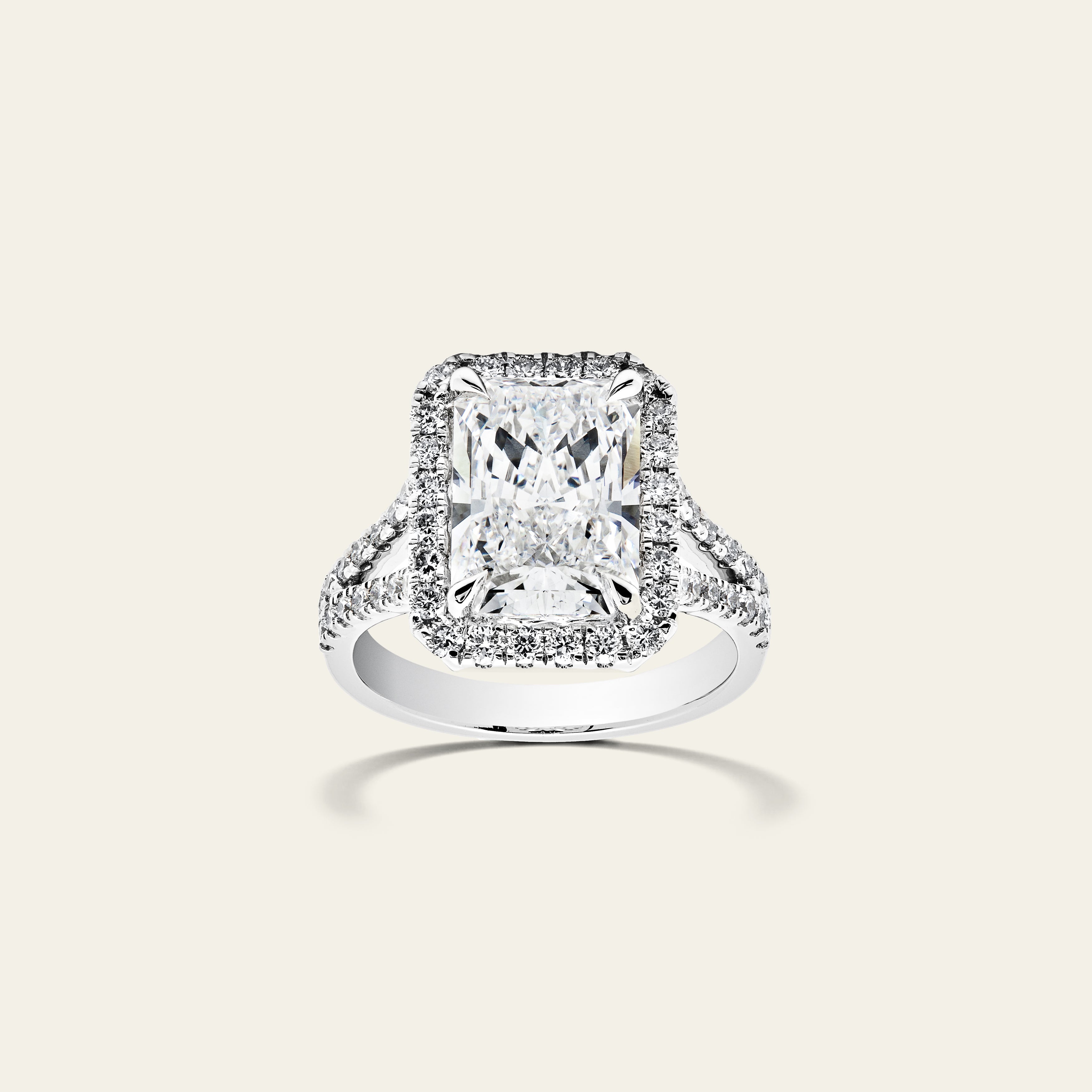 Custom Radiant Cut Pave Halo Platinum Engagement Ring