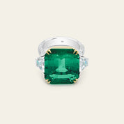 One-of-a-Kind Octagonal-Cut Colombian Emerald Ring With Diamonds