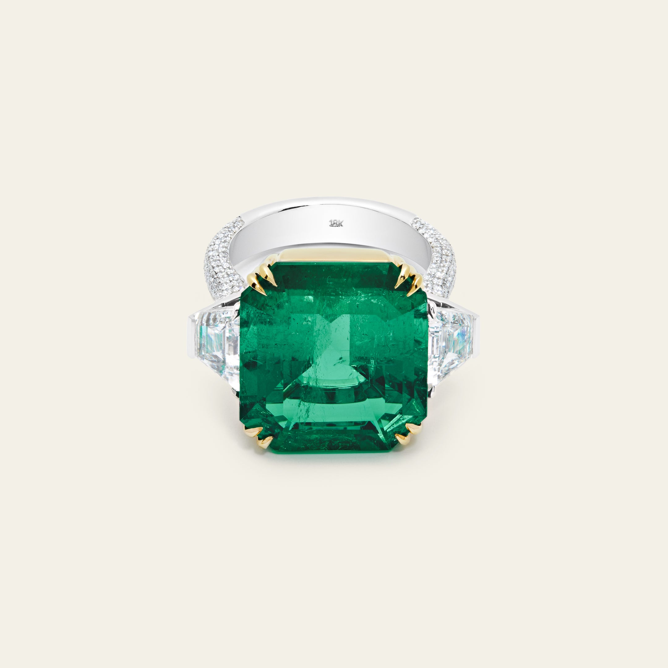 One-of-a-Kind Octagonal-Cut Colombian Emerald Ring With Diamonds