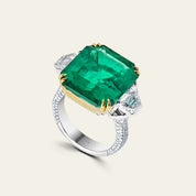 One-of-a-Kind Octagonal-Cut Colombian Emerald Ring With Diamonds