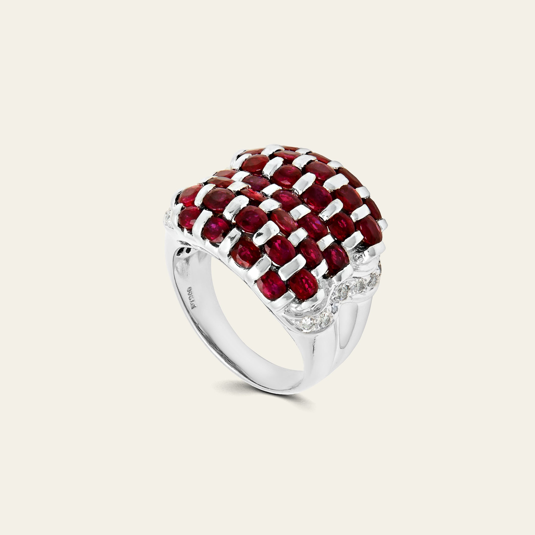 Ruby and Platinum Checkered Ring