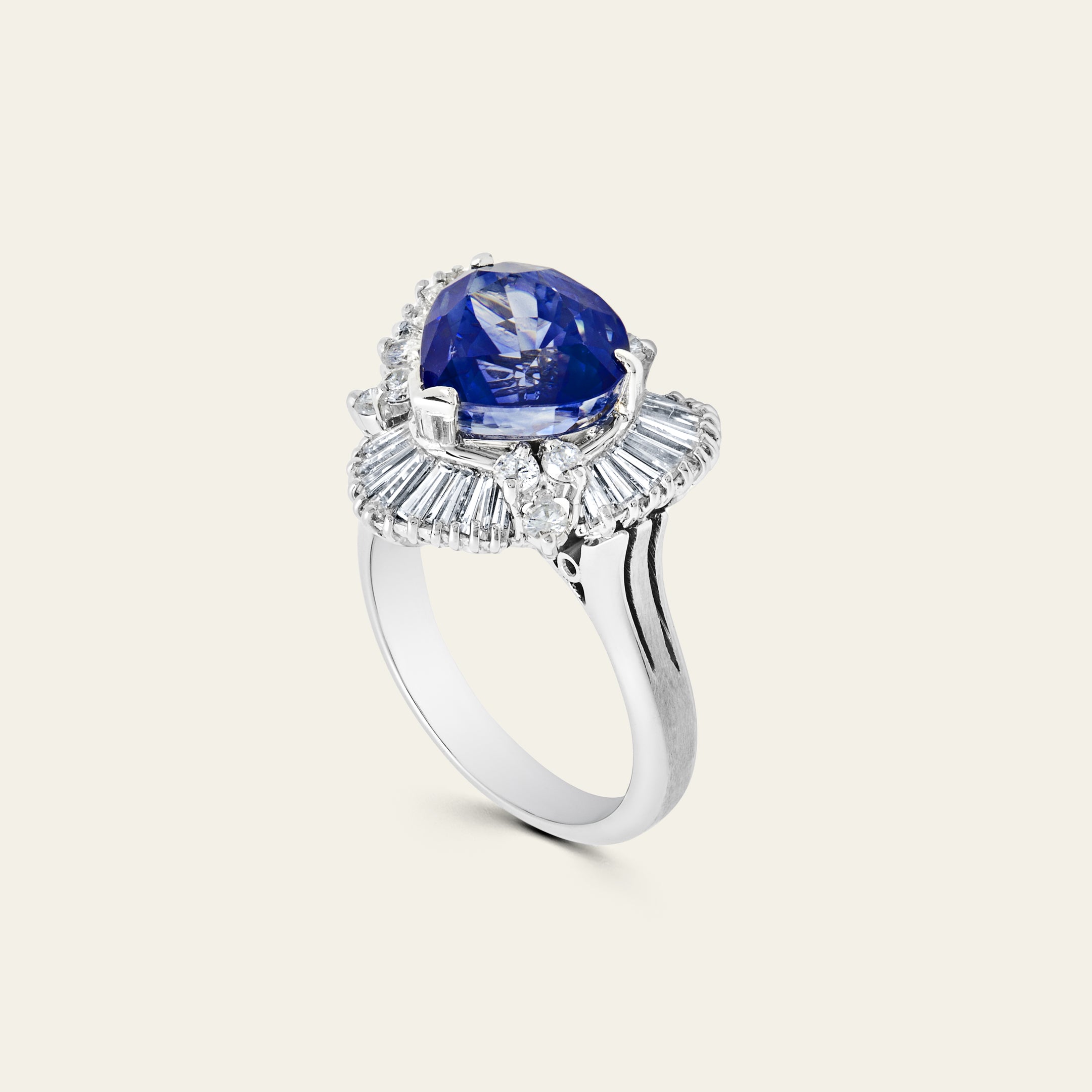 Ceylon Pear Shape Sapphire and Diamond Ring