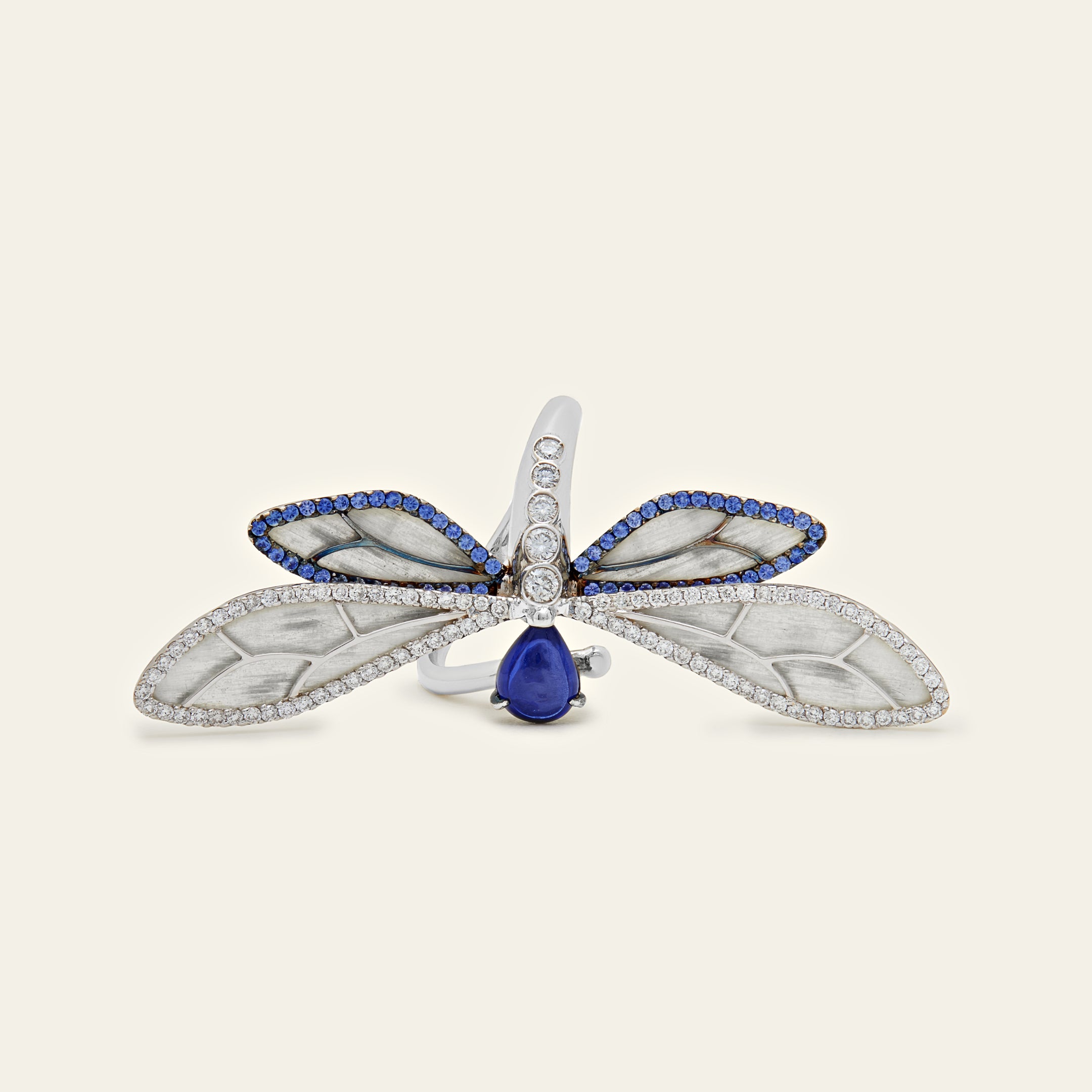 Diamond and Blue Sapphire Dragonfly Ring