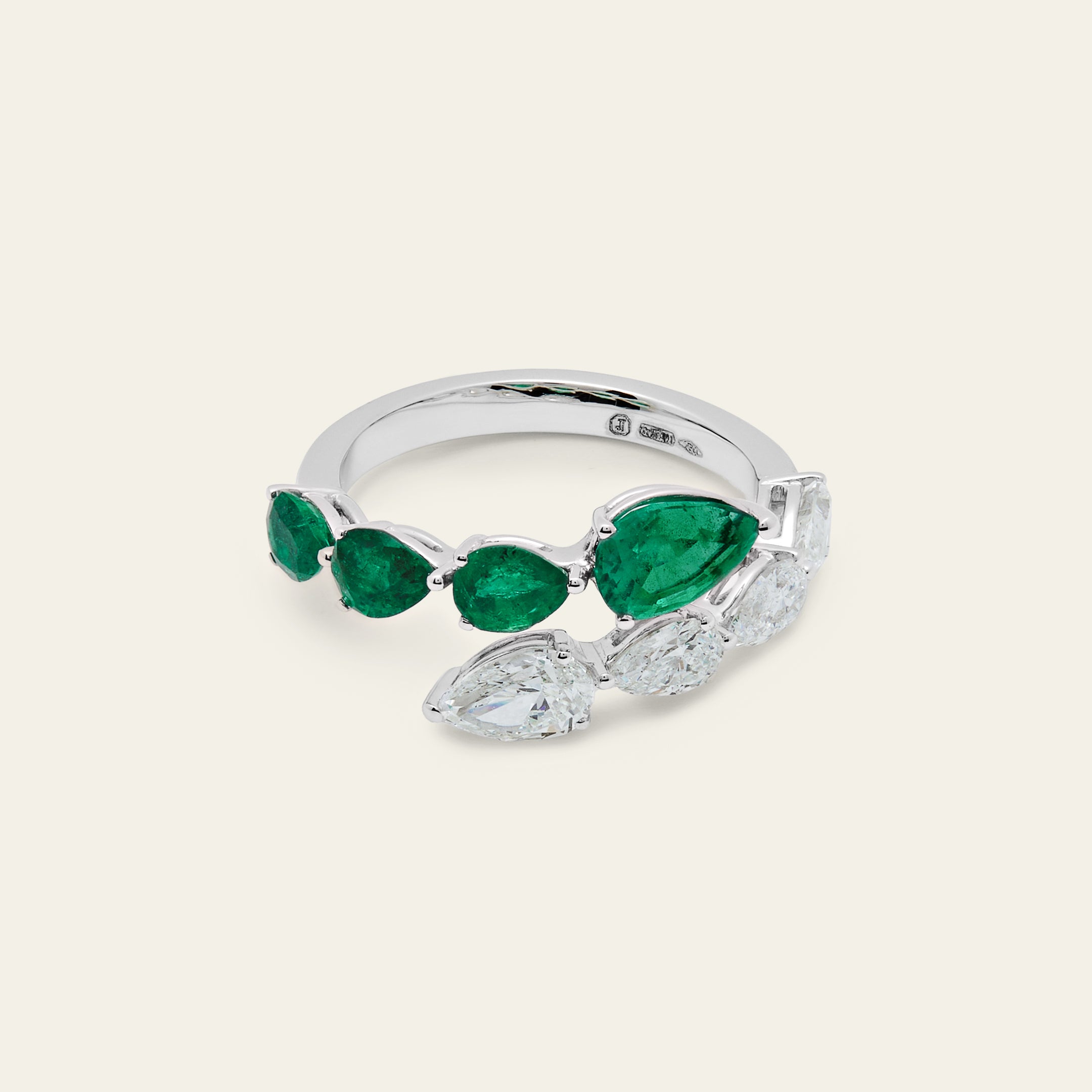 Emerald and Diamond Bypass Ring