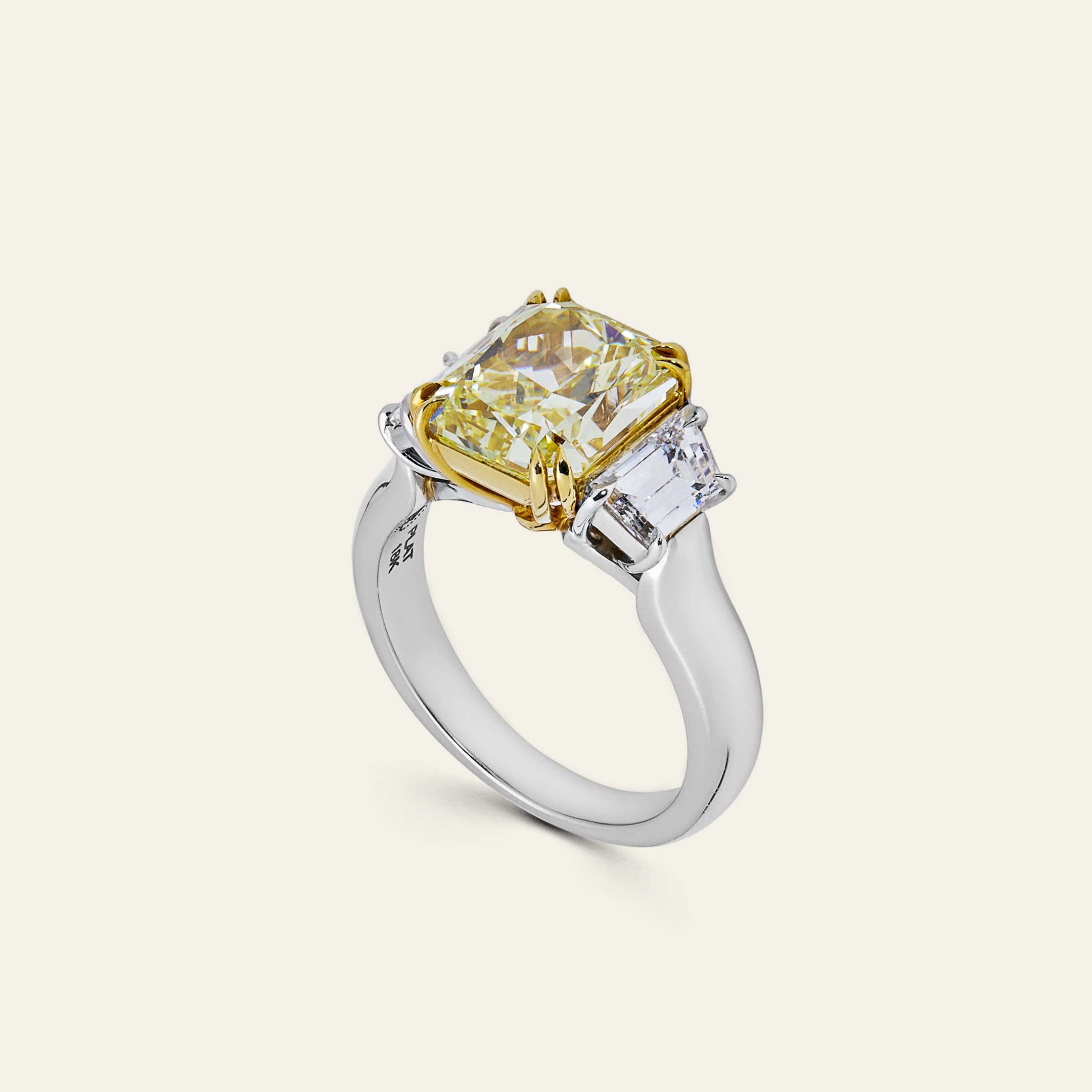 Platinum and Yellow Gold Three Diamond Ring