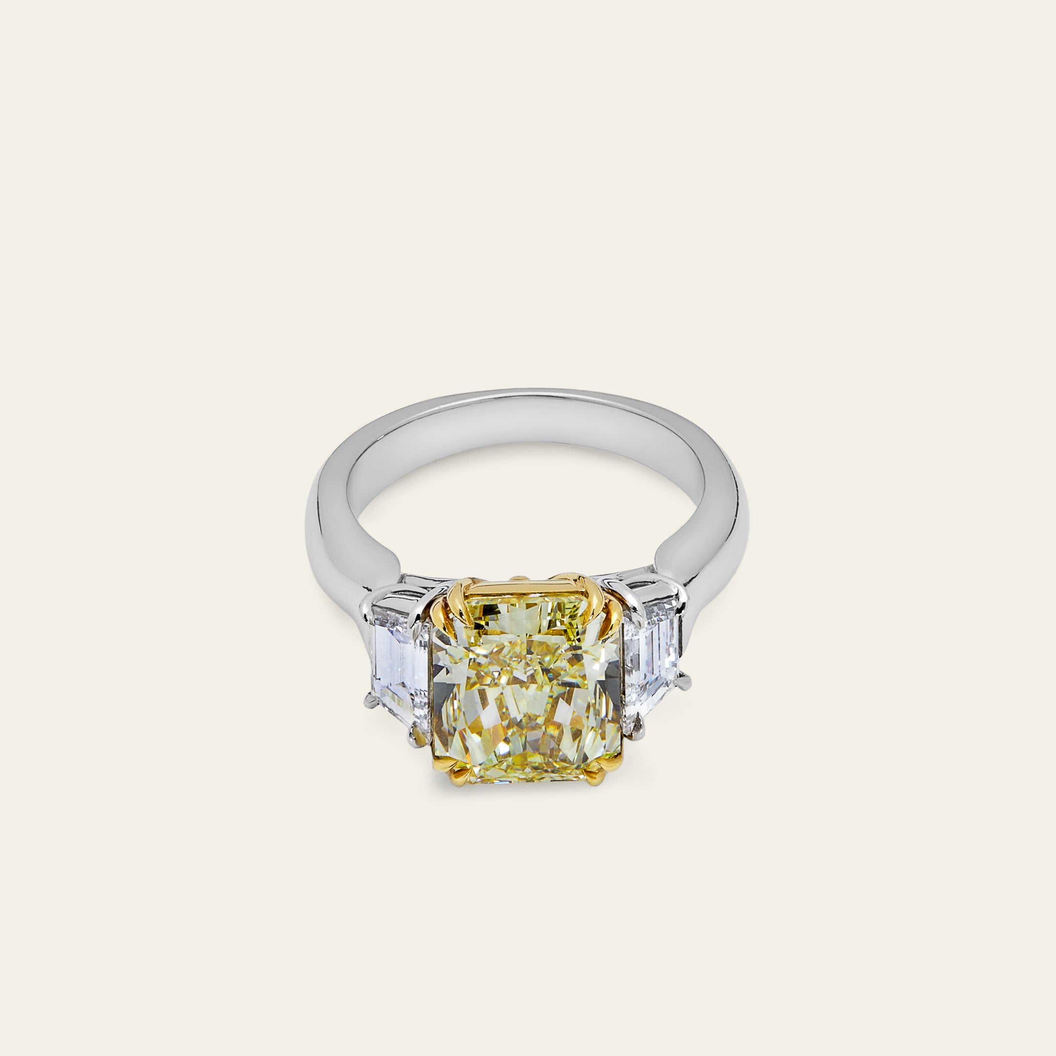 Platinum and Yellow Gold Three Diamond Ring