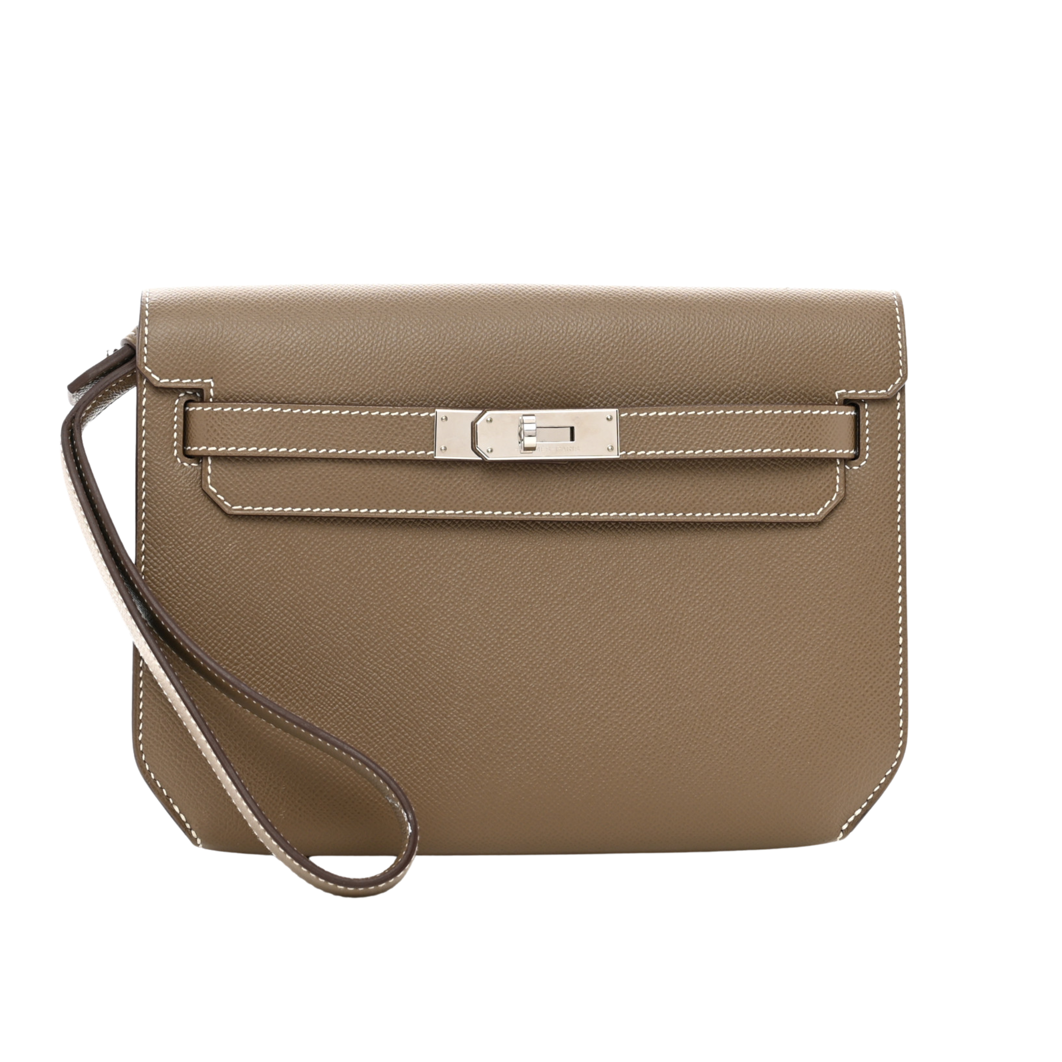 Hermès Kelly Depeches 25 Etoupe Togo Clutch Palladium Hardware