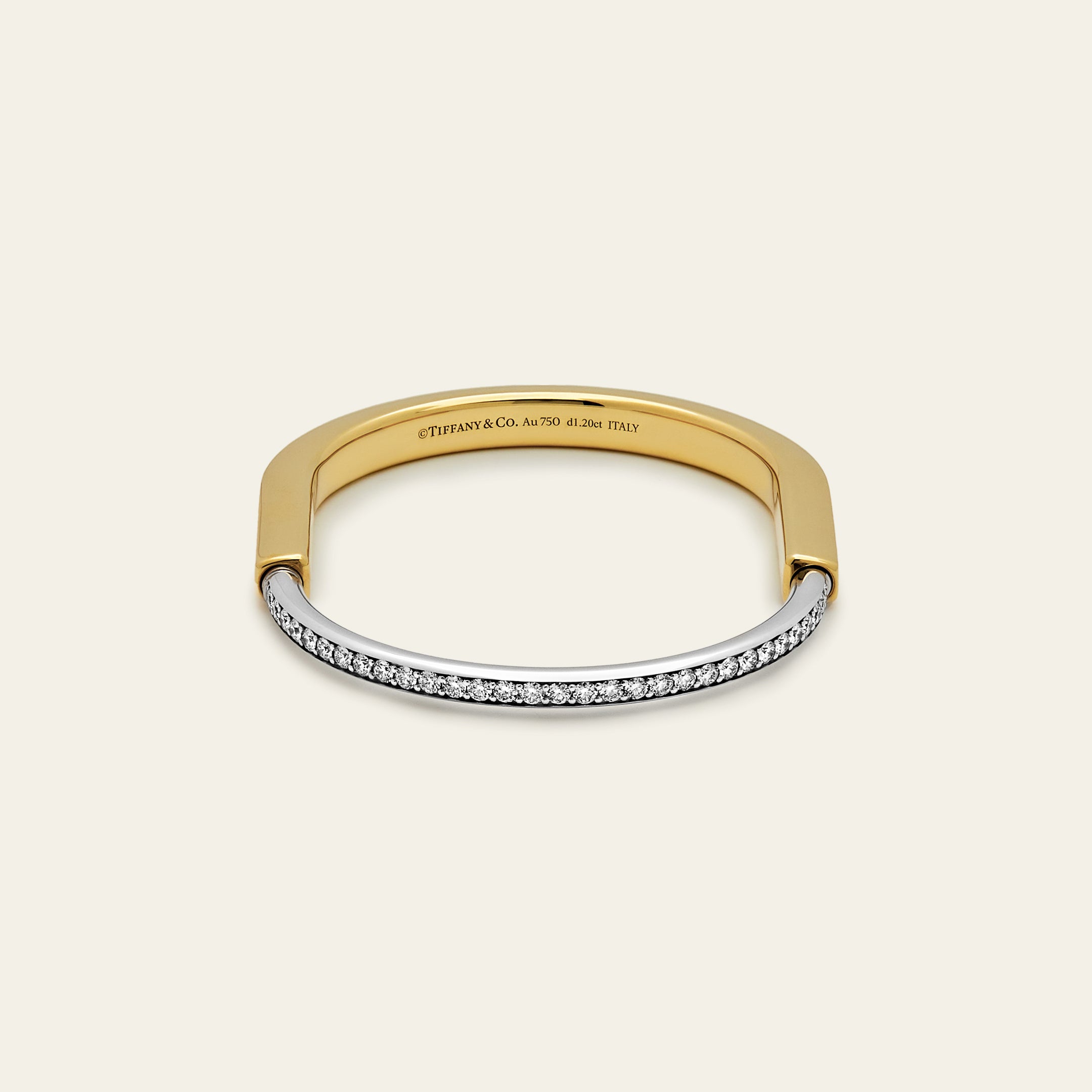 Tiffany & Co. Lock Bangle in Yellow and White Gold with Half Pavé Diamonds 70181150