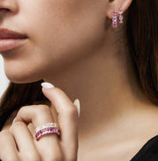 Emerald-Cut Pink Sapphire Hoop Earrings