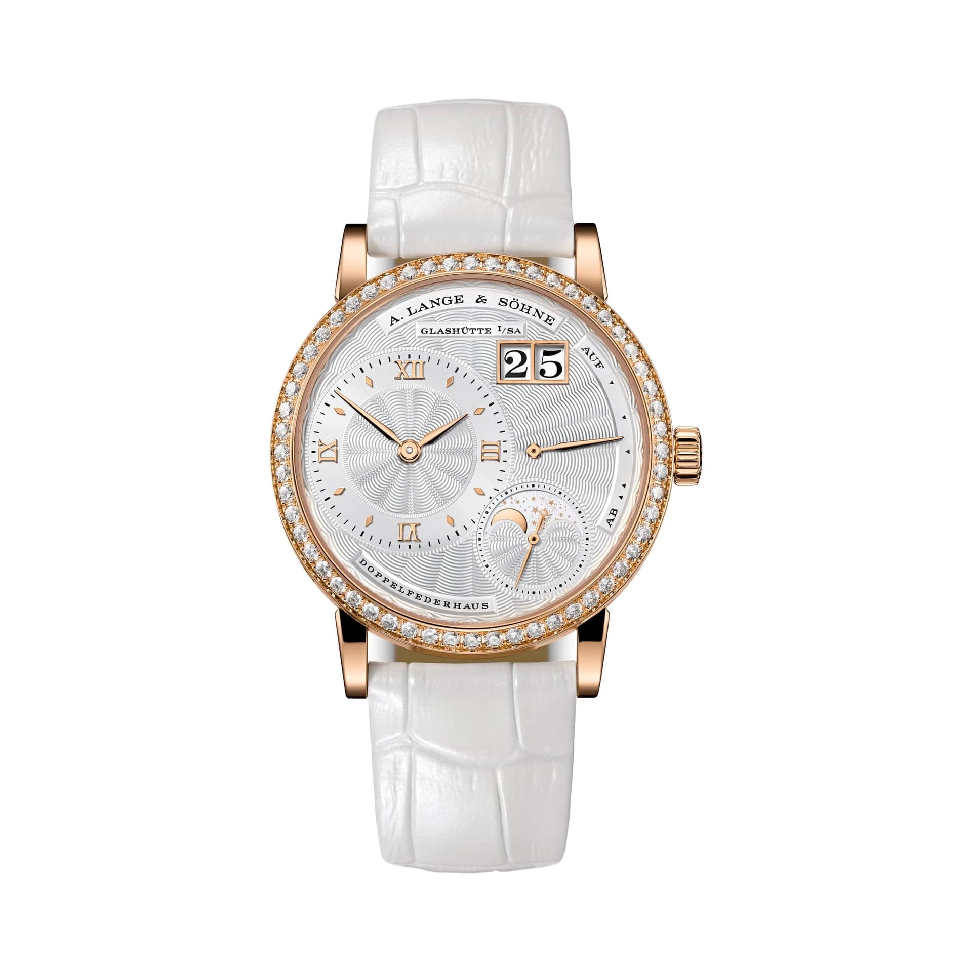 A. Lange & Söhne Little Lange 1 Moon Phase 182.830 Rose Gold Silver Dial Diamond Bezel (2026)