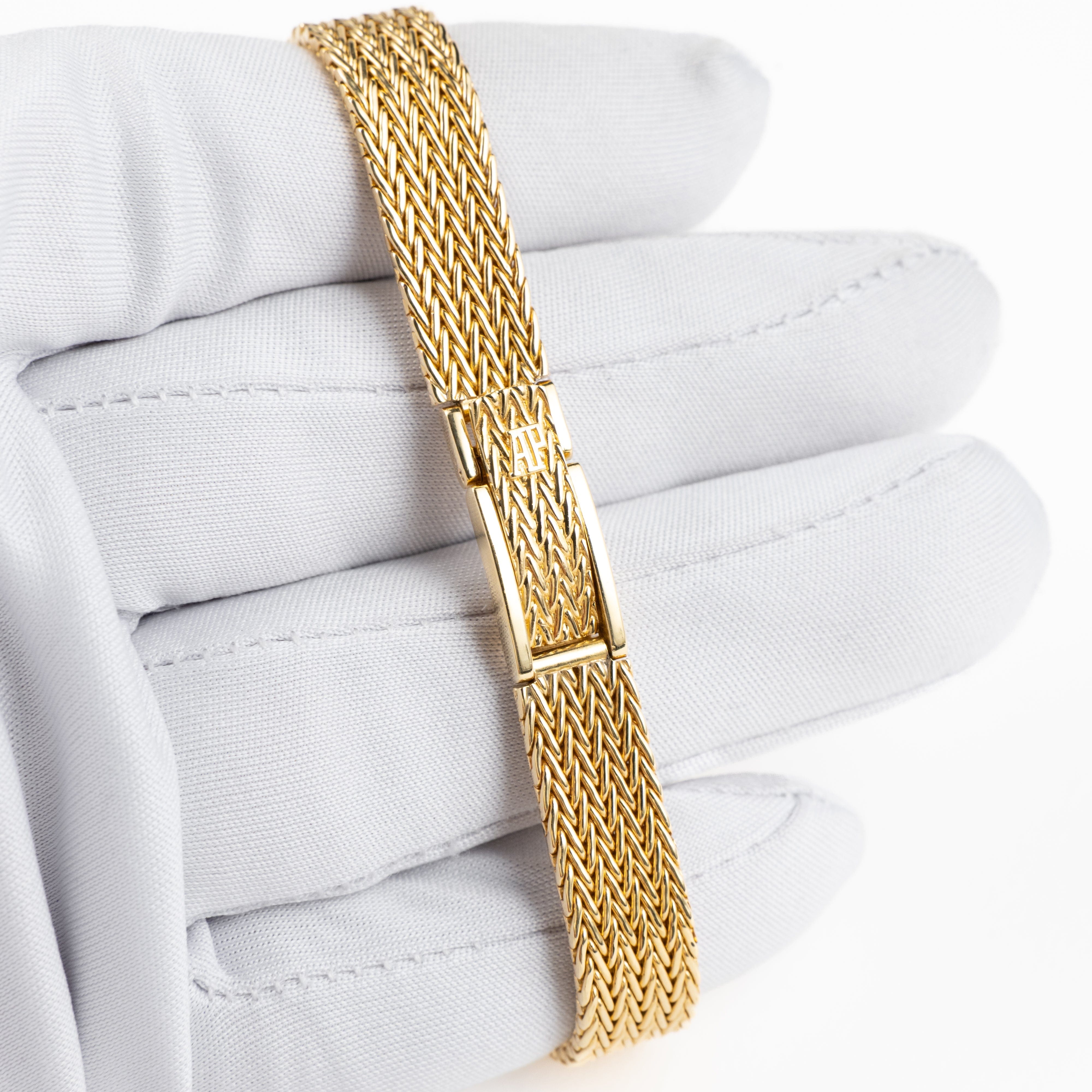 Audemars Piguet 'Ladies' Rectangle Watch Yellow Gold Champagne Diamond Dial Diamond Bezel