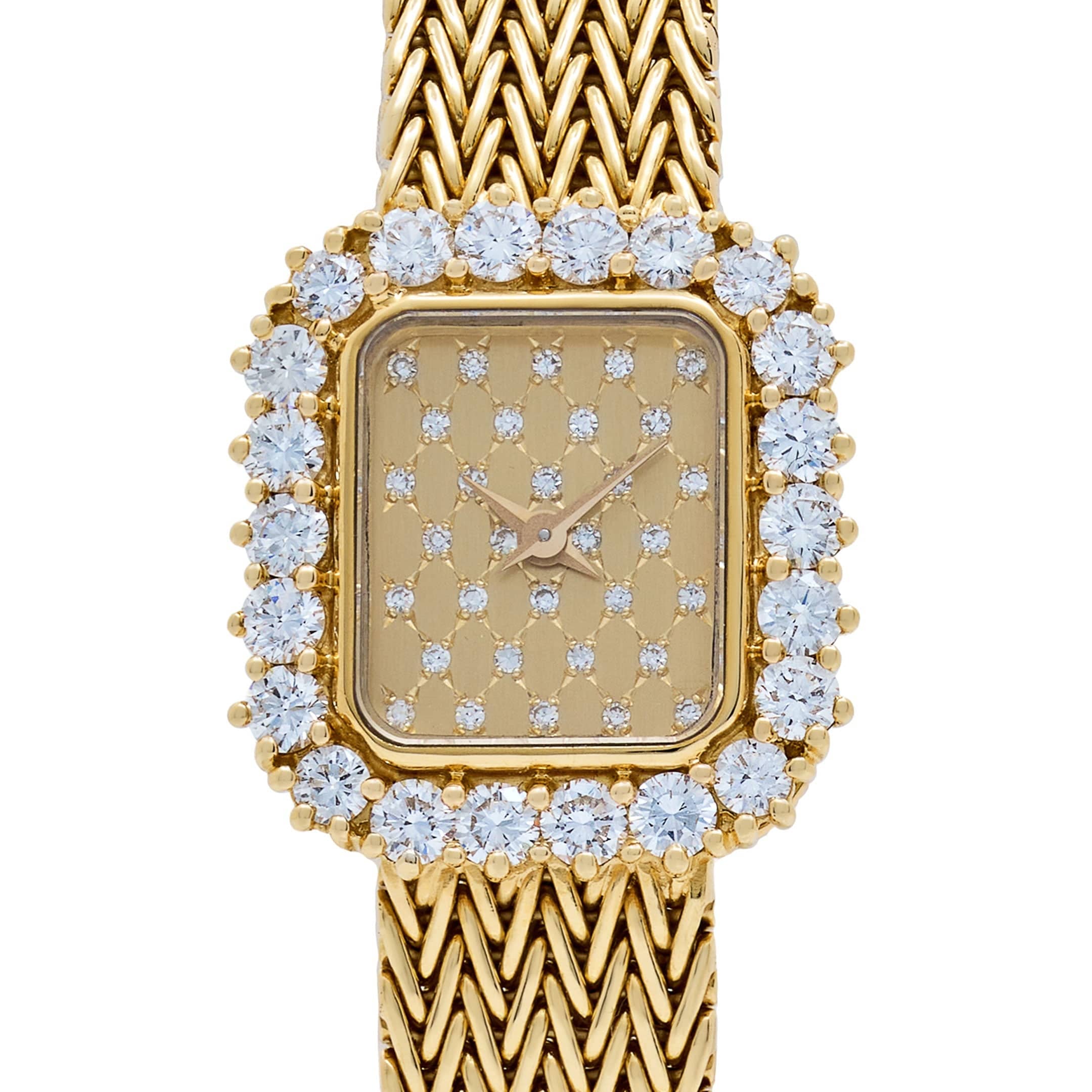Audemars Piguet 'Ladies' Rectangle Watch Yellow Gold Champagne Diamond Dial Diamond Bezel
