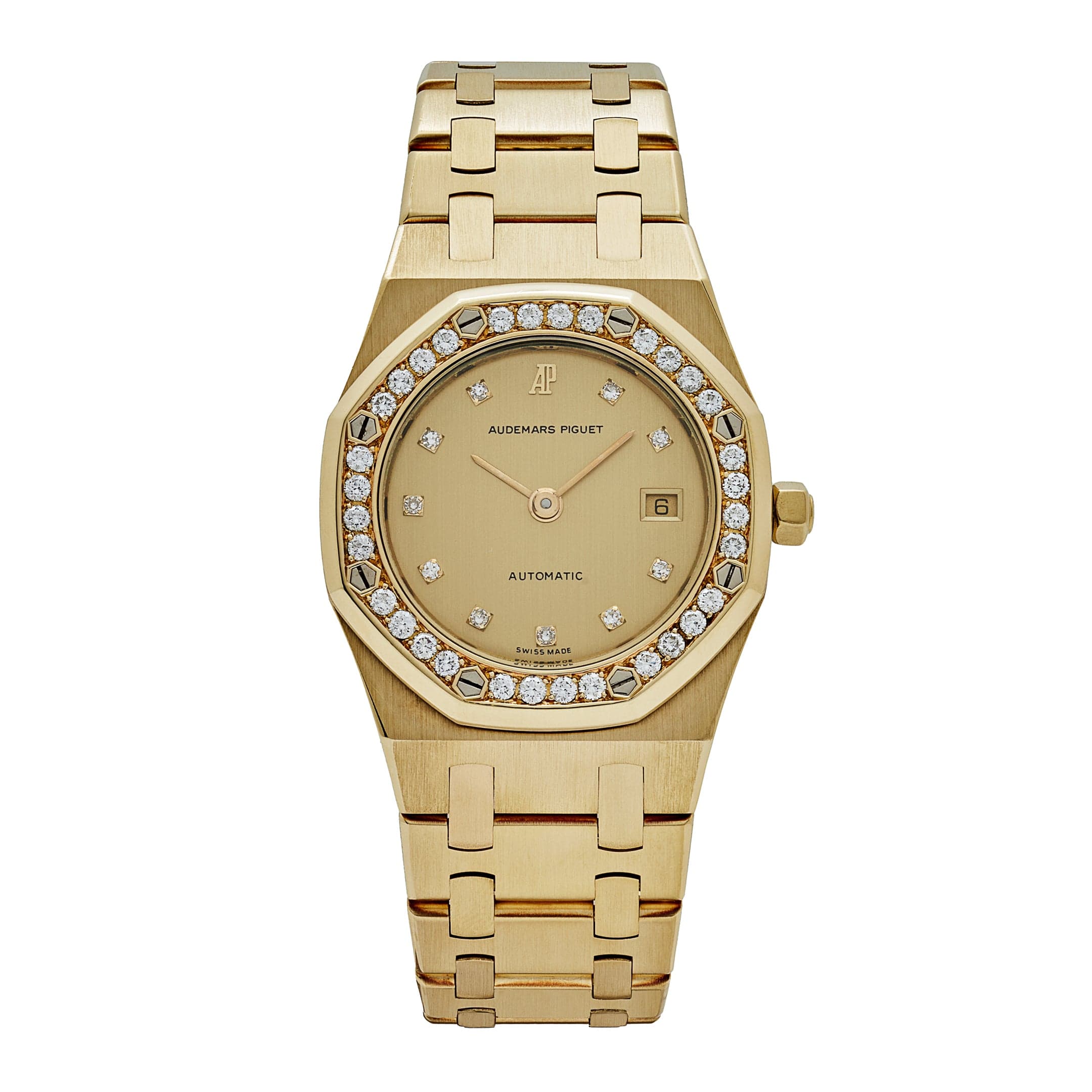 708BA Yellow Gold Champagne Diamond Bezel Diamond Dial