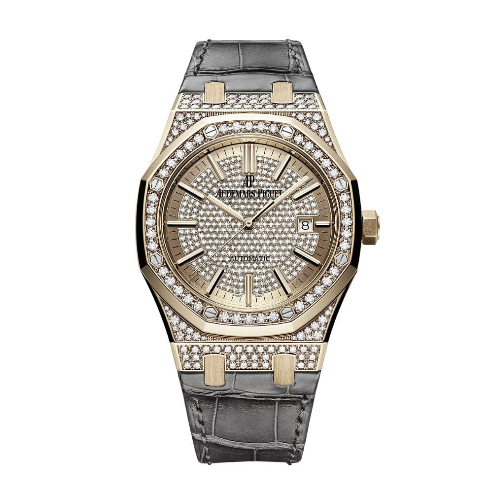 Luxury Watch Audemars Piguet Royal Oak Selfwinding 41mm Rose Gold Pave Diamond Set 15402OR.ZZ.D003CR.01 Wrist Aficionado