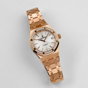 Audemars Piguet Royal Oak 15451OR.ZZ.1256OR.01.A 'Ladies' Rose Gold White Dial Diamond Bezel