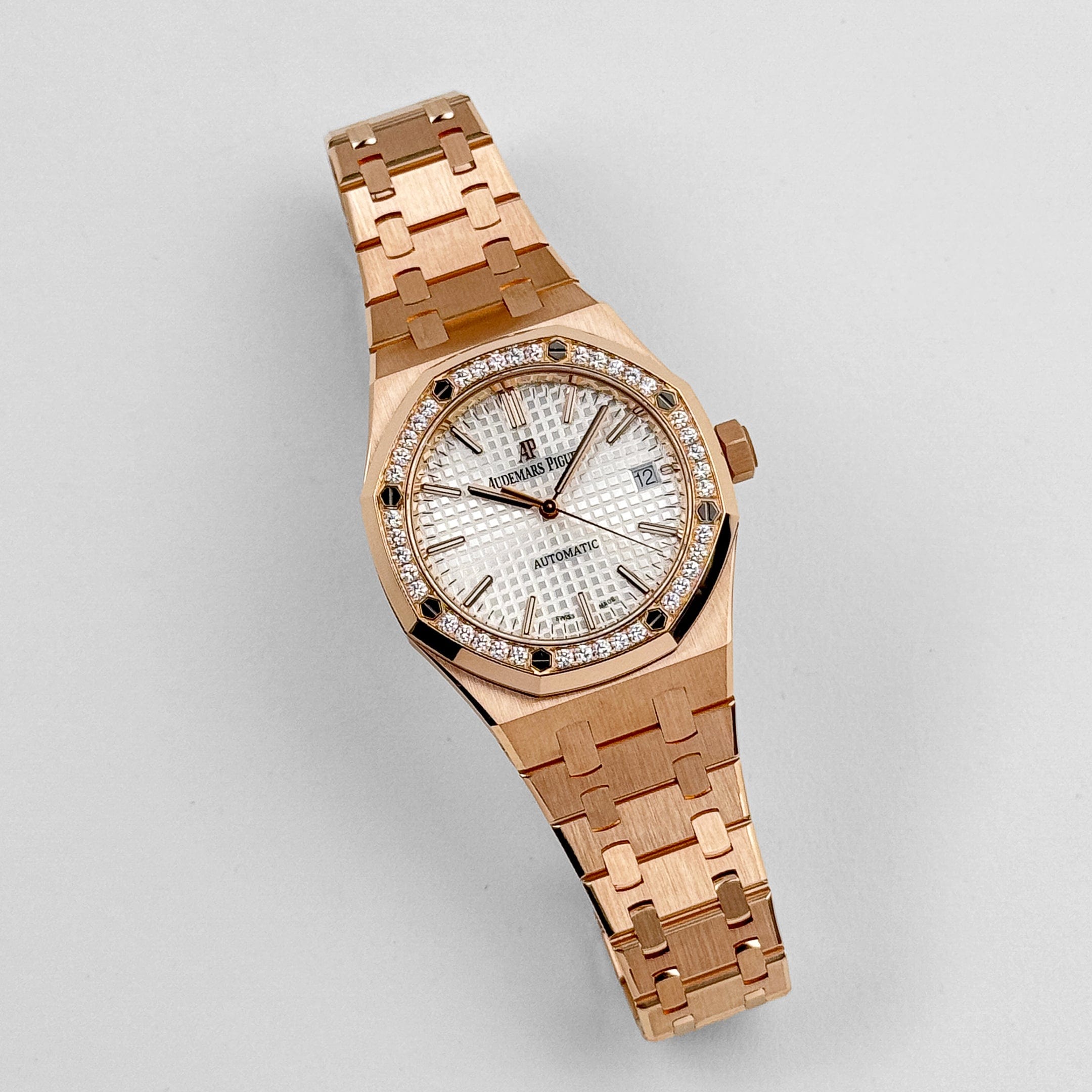 Audemars Piguet Royal Oak 15451OR.ZZ.1256OR.01.A 'Ladies' Rose Gold White Dial Diamond Bezel