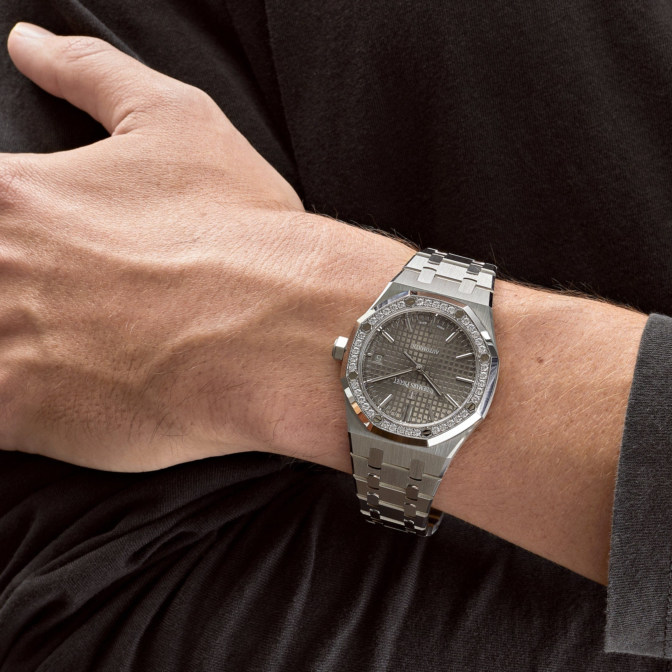 Audemars Piguet Royal Oak 15451ST.ZZ.1256ST.02 Stainless Steel Grey Dial Diamond Bezel