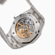Audemars Piguet Royal Oak 15468BC.YG.1259BC.01-B Double Balance Wheel Frosted White Gold Rainbow Sapphires Bezel Openworked Dial