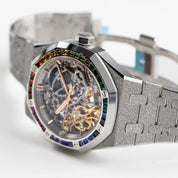 Audemars Piguet Royal Oak 15468BC.YG.1259BC.01-B Double Balance Wheel Frosted White Gold Rainbow Sapphires Bezel Openworked Dial
