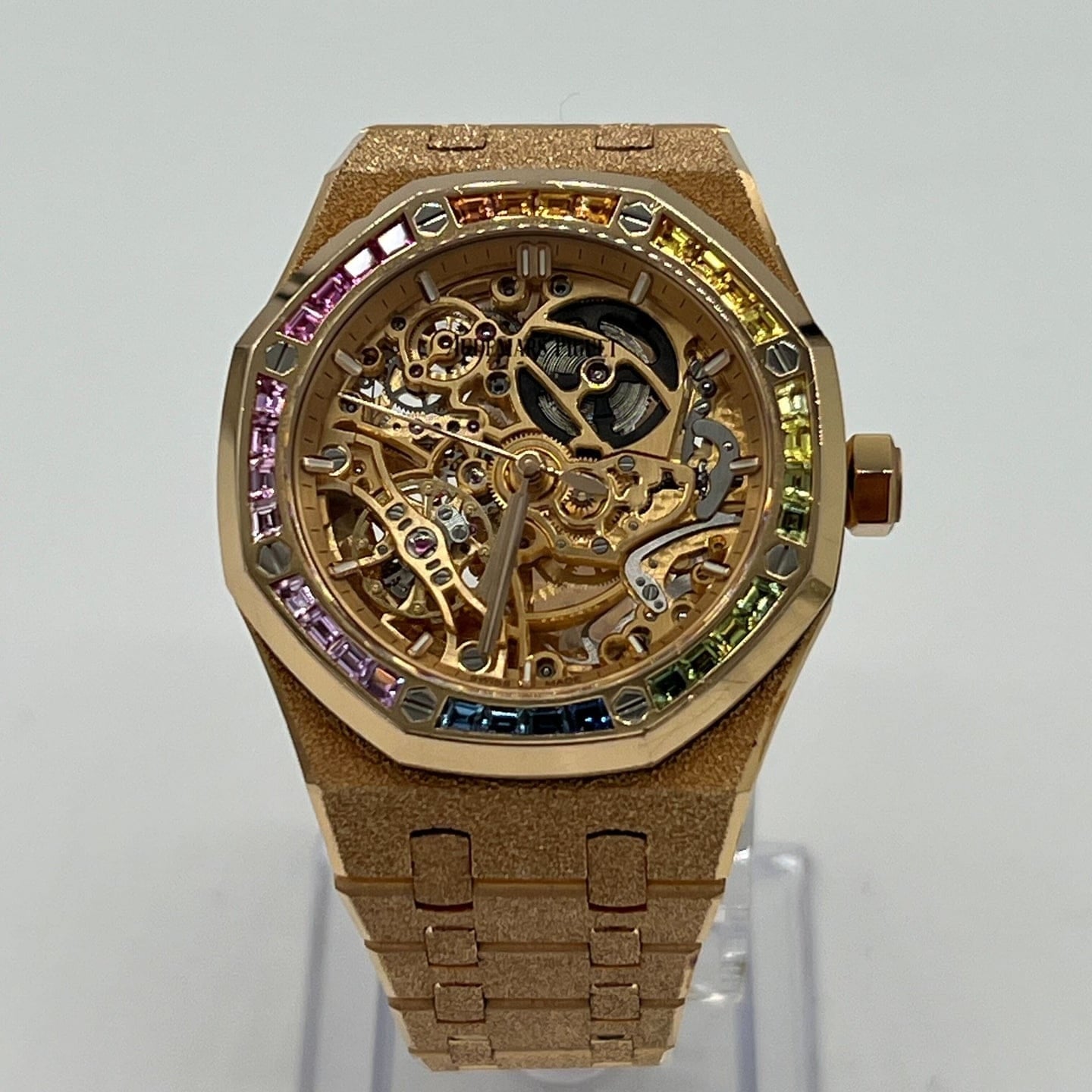 Audemars Piguet Royal Oak Openworked Frosted Rose Gold Rainbow Bezel 15468OR.YG.1259OR.01 Wrist Aficionado
