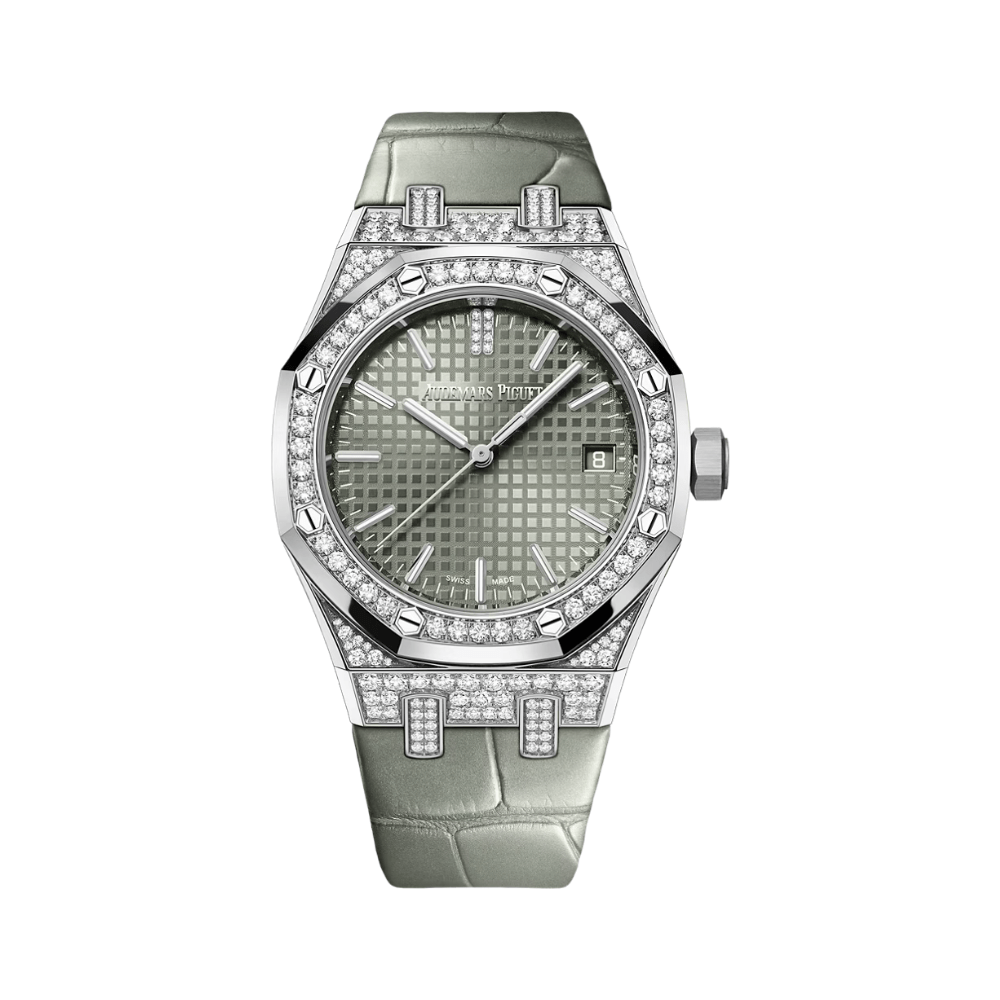 Audemars Piguet Royal Oak 15551BC.ZZ.D405CR.01 Diamond Bezel Diamond and White Gold Case Green Dial