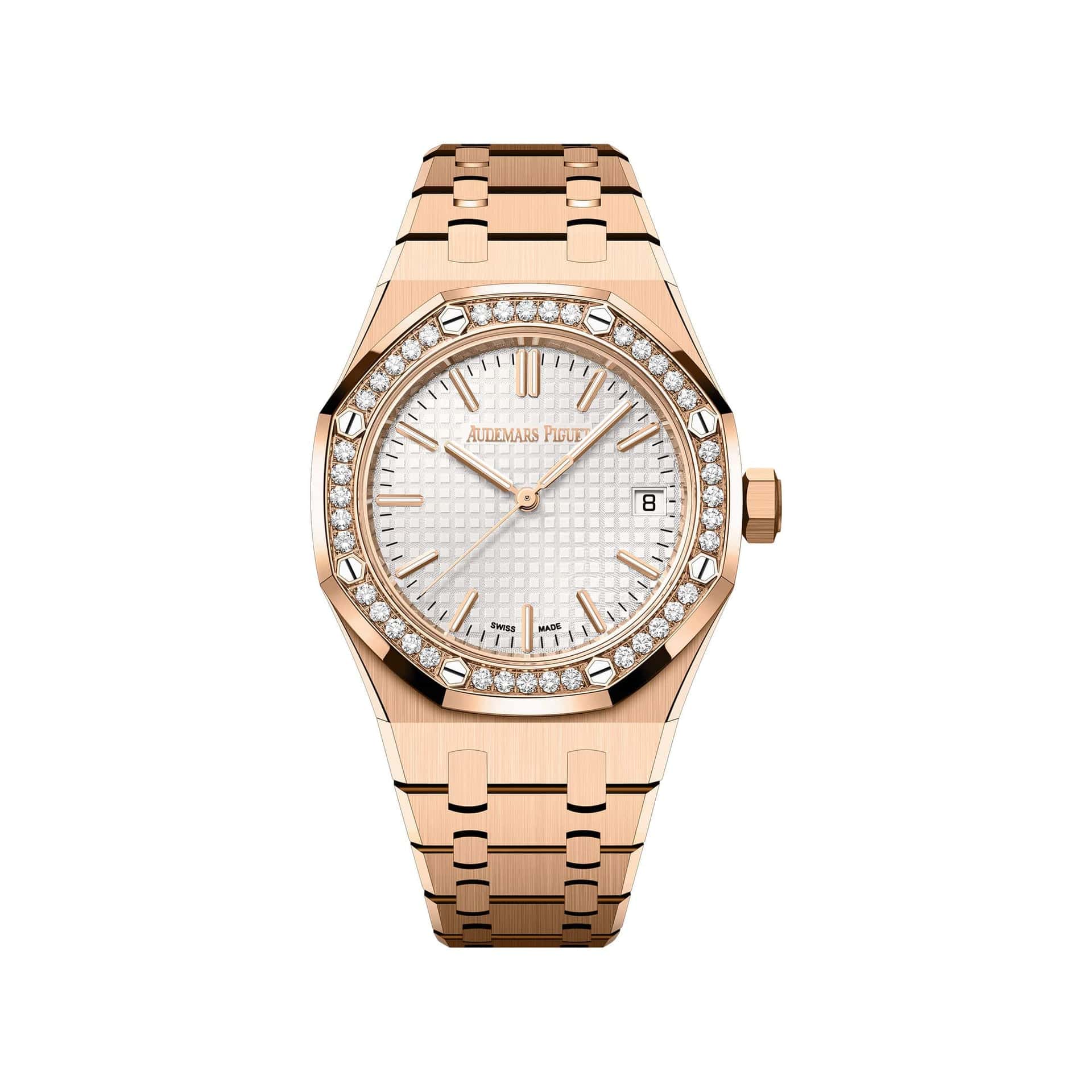 Audemars Piguet Royal Oak 15551OR.ZZ.1356OR.01 'Ladies' '50th Anniversary' Rose Gold Silver Dial Diamond Bezel