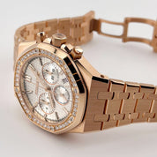 Audemars Piguet Royal Oak 26715OR.ZZ.1356OR.01 Chronograph Rose Gold Silver Dial Diamond Bezel (2025)