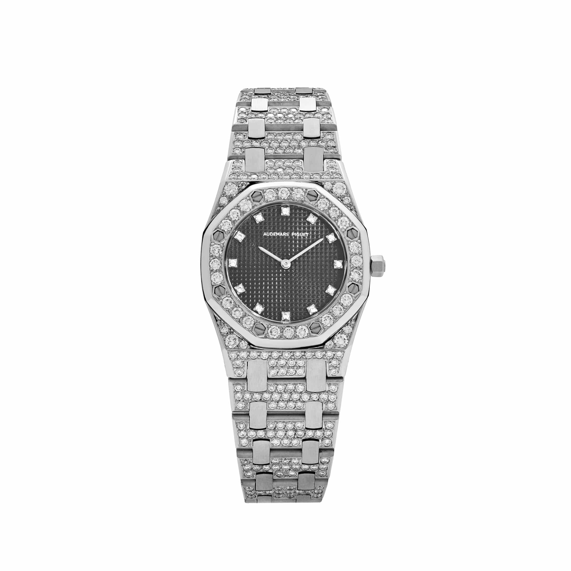 Audemars Piguet Royal Oak 6007BC 'Ladies' White Gold Black Diamond Dial Diamond Bezel and Bracelet Quartz (1981)