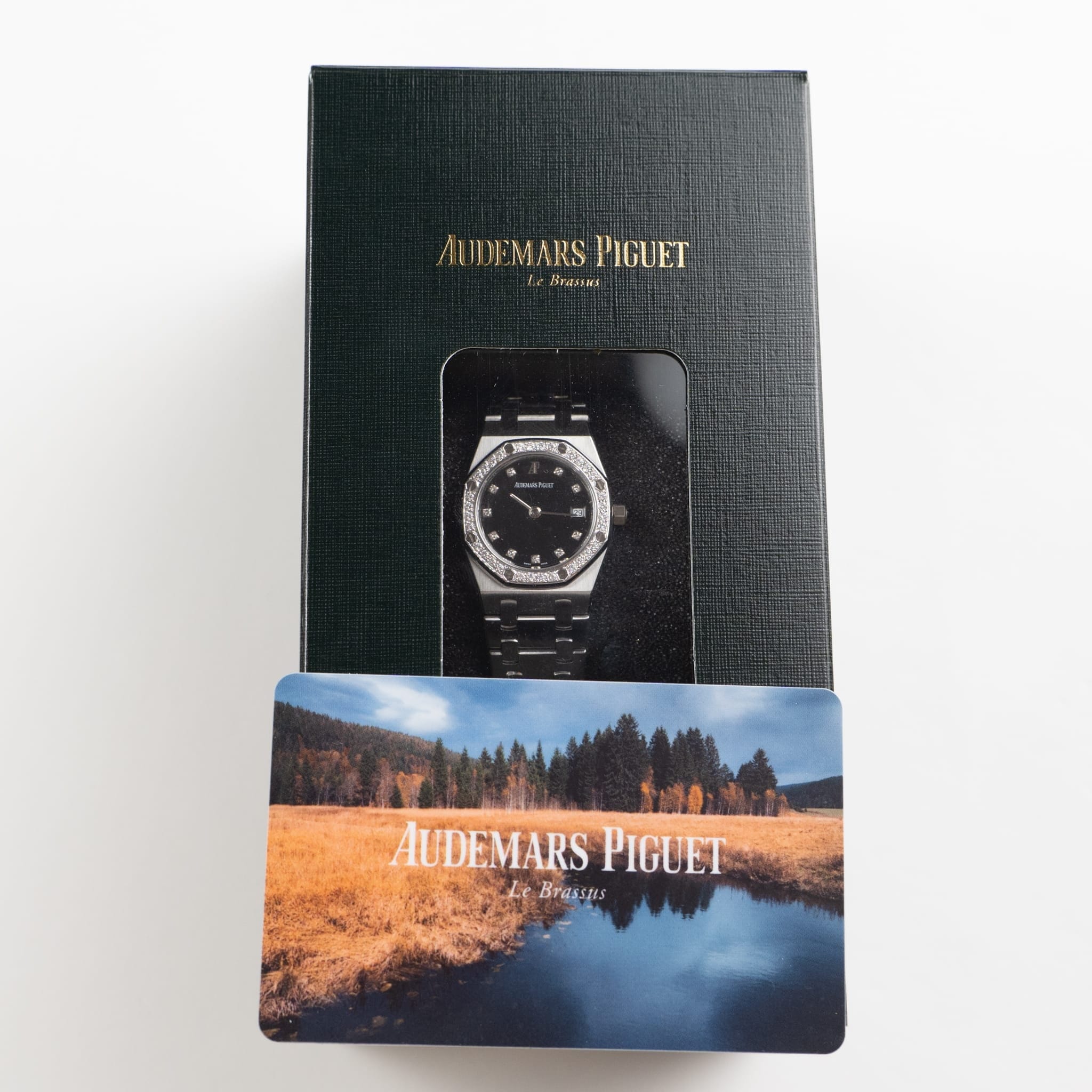 Audemars Piguet Royal Oak 66319BC.ZZ.0722BC.06 Vintage 'Ladies' White Gold Black Diamond Dial Diamond Bezel Quartz