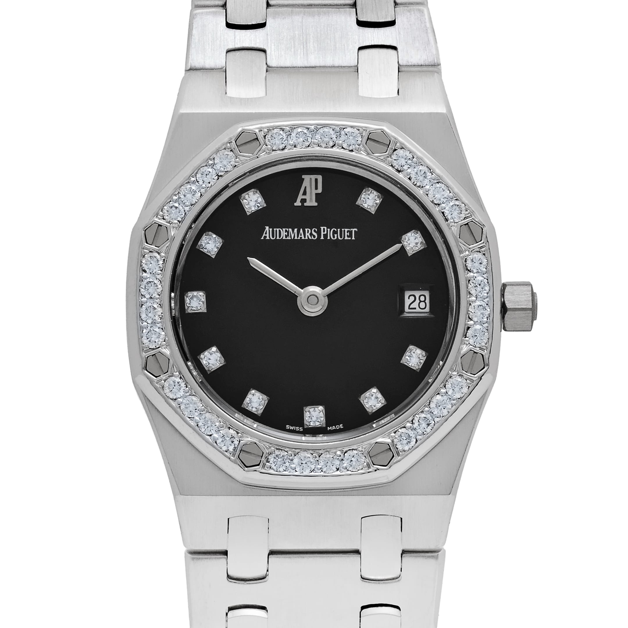 Audemars Piguet Royal Oak 66319BC.ZZ.0722BC.06 Vintage 'Ladies' White Gold Black Diamond Dial Diamond Bezel Quartz
