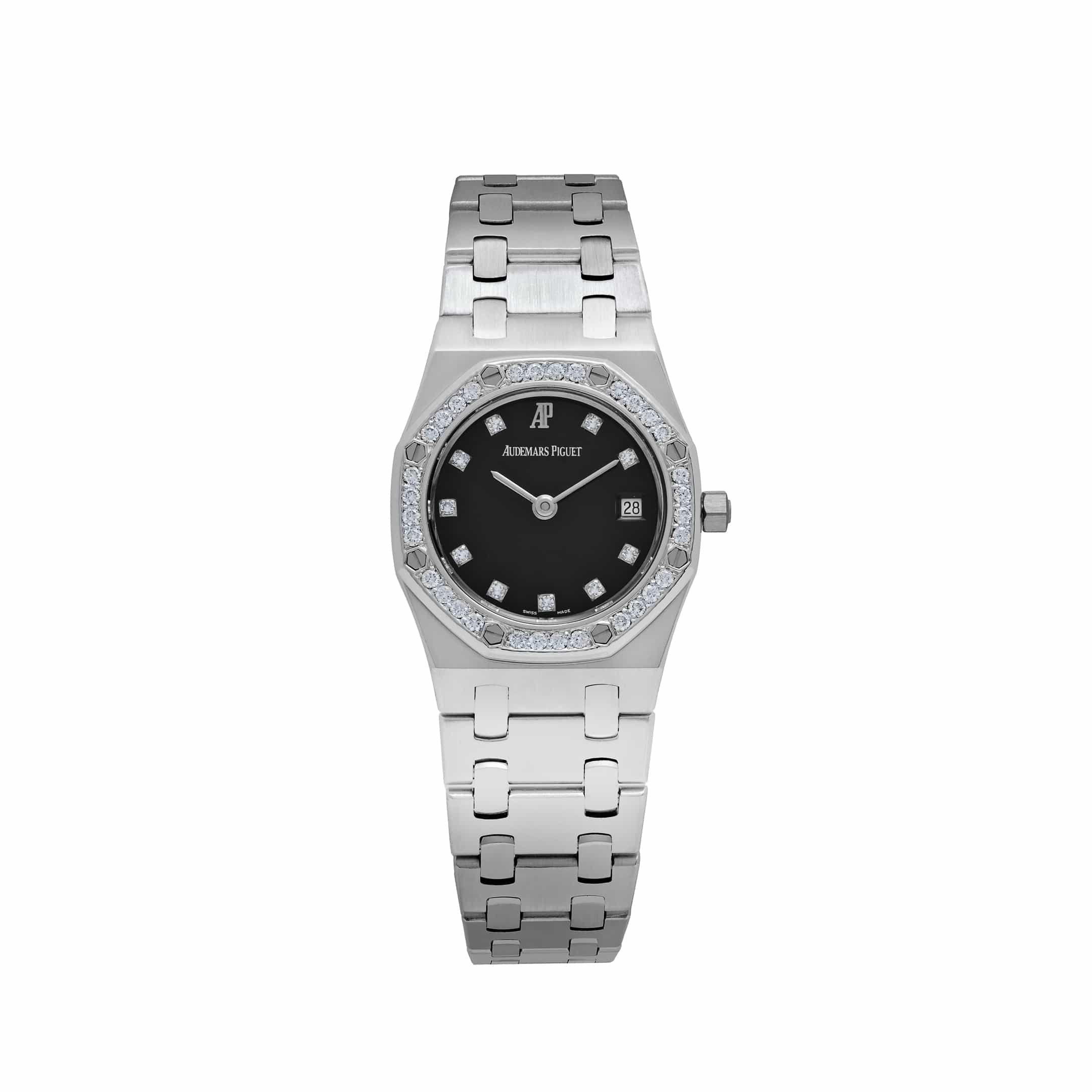 Audemars Piguet Royal Oak 66319BC.ZZ.0722BC.06 Vintage 'Ladies' White Gold Black Diamond Dial Diamond Bezel Quartz