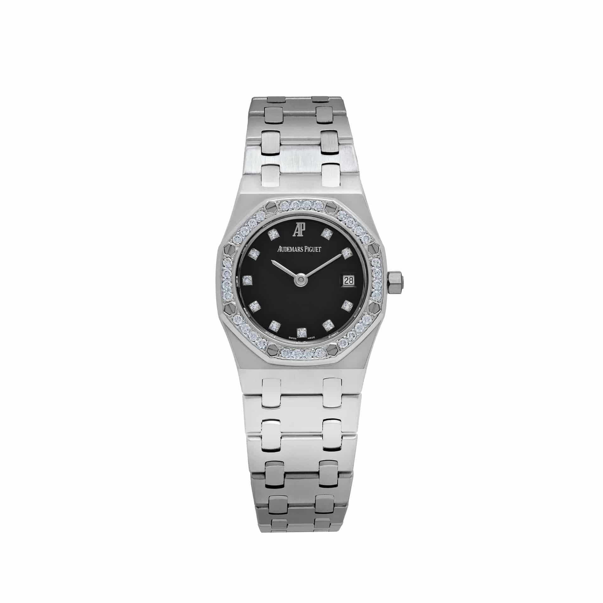 Audemars Piguet Royal Oak 66319BC.ZZ.0722BC.06 Vintage 'Ladies' White Gold Black Diamond Dial Diamond Bezel Quartz