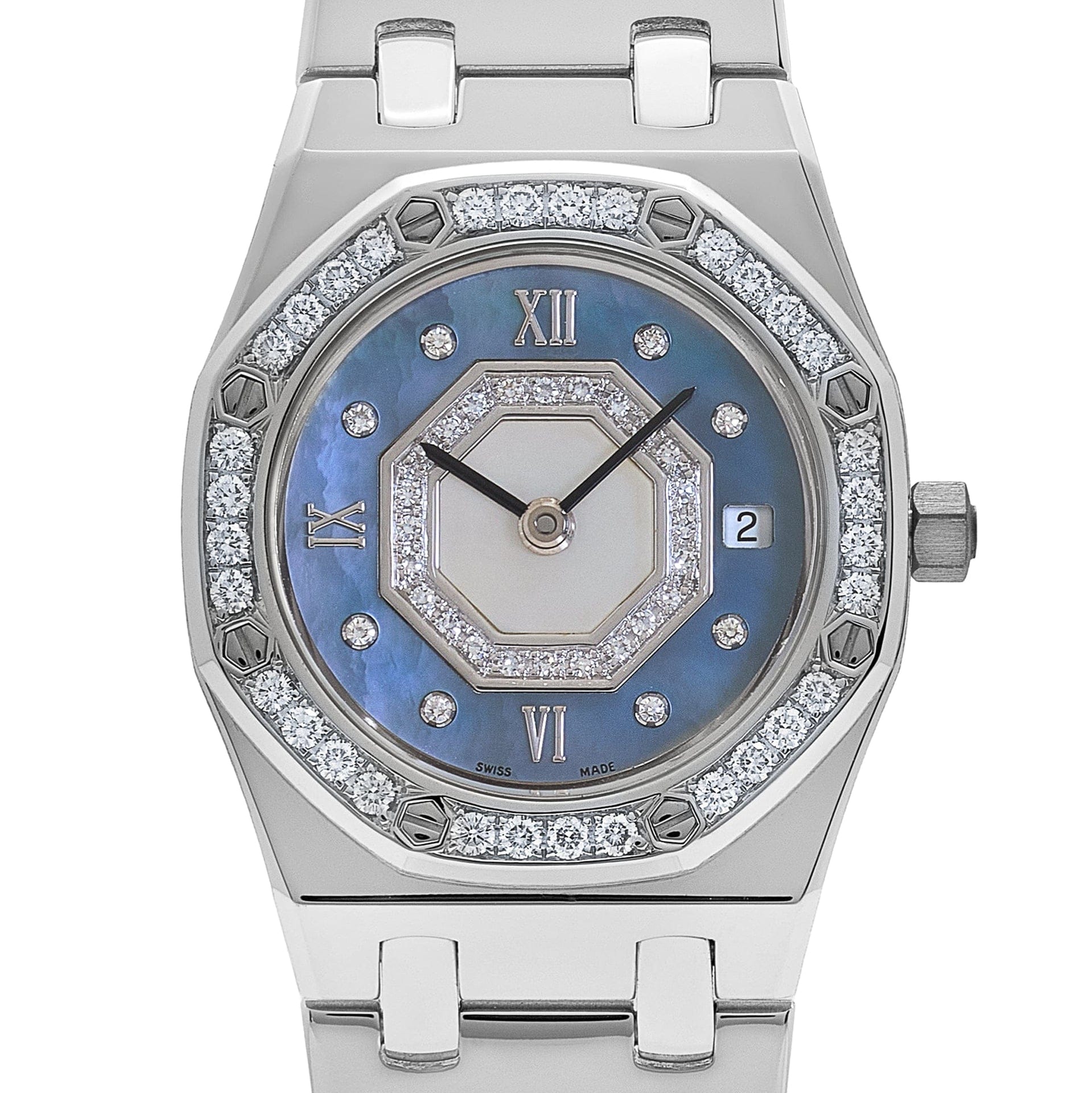 Audemars Piguet Royal Oak 67371BC/093 'Ladies' White Gold Blue Mother of Pearl Diamond Dial Diamond Bezel Quartz (2002)