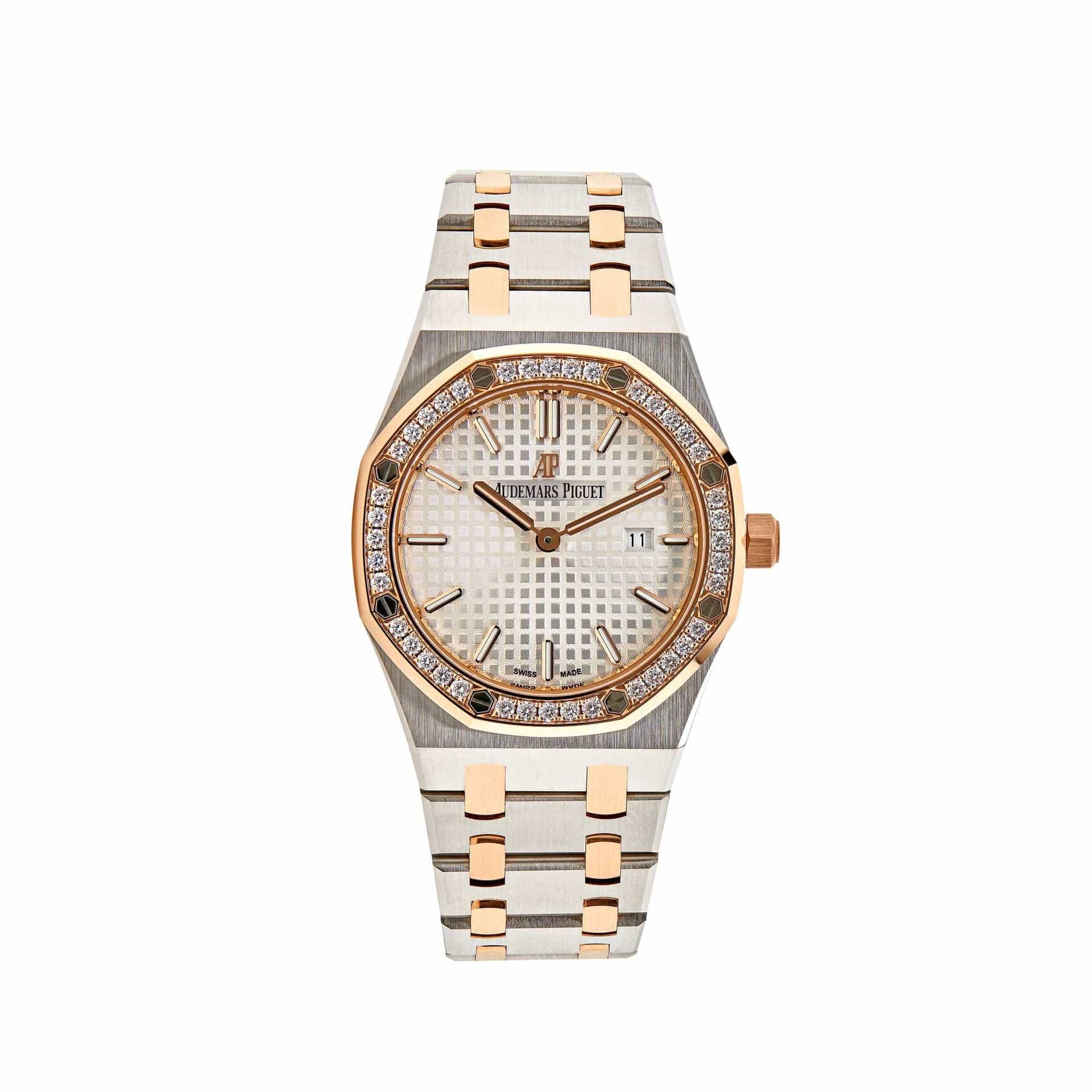 Luxury Watch Audemars Piguet Royal Oak Quartz Rose Gold Steel Diamond Bezel 67651SR.ZZ.1261SR.01 Wrist Aficionado