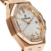 Luxury Watch Audemars Piguet Royal Oak Selfwinding 34mm Rose Gold White Dial Diamond Bezel 77351OR.ZZ.1261OR.01 Wrist Aficionado