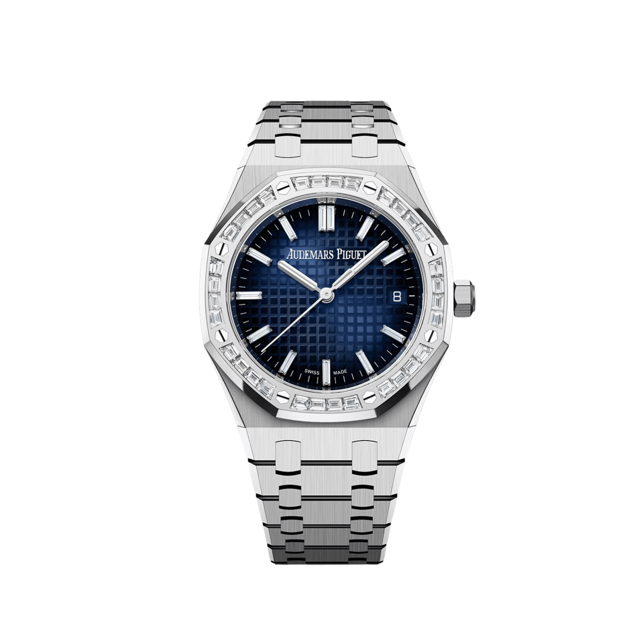 Audemars Piguet Royal Oak 77451BC.ZZ.1361BC.01 White Gold Smoked Blue Diamond Baguette Dial and Bezel (2024)