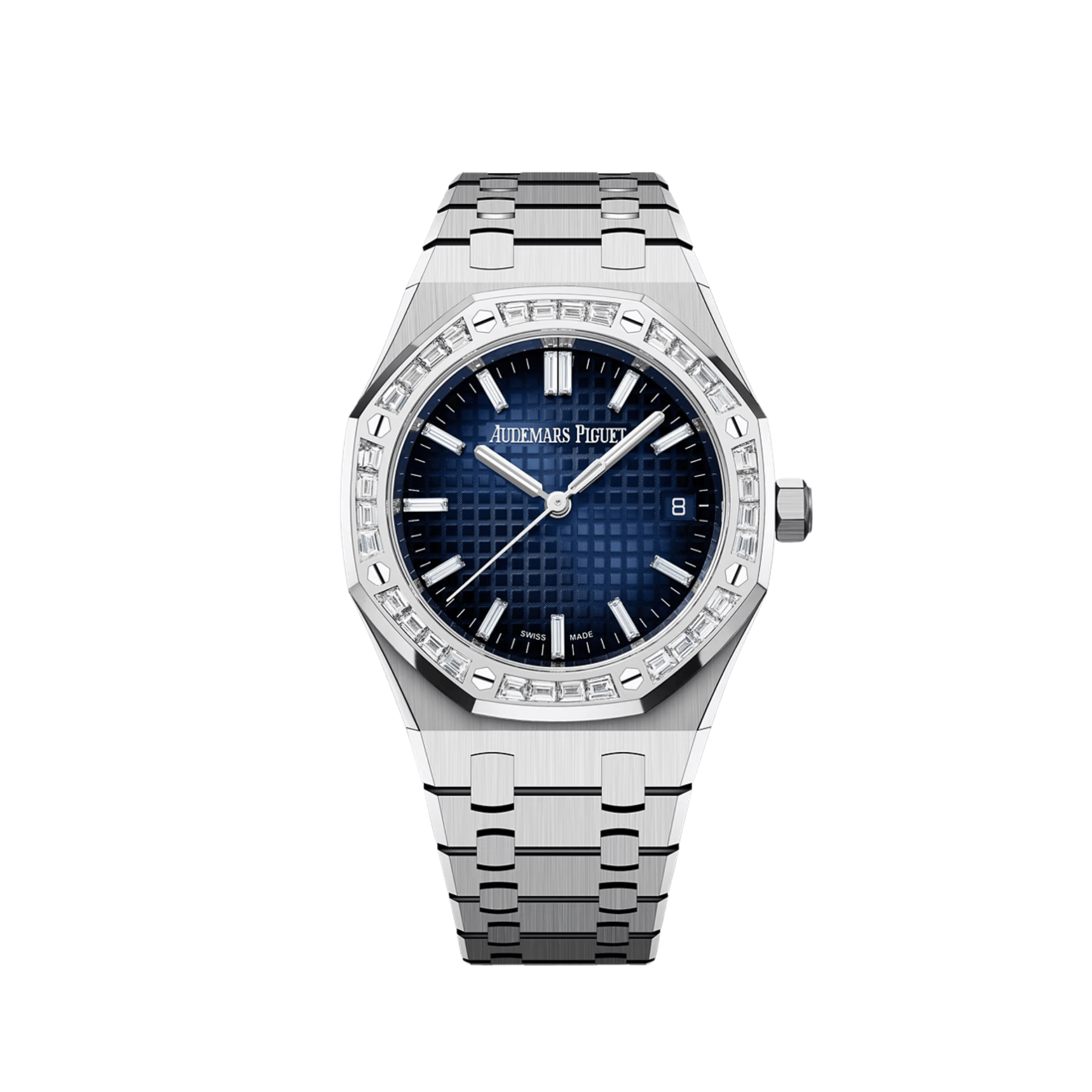 Audemars Piguet Royal Oak 77451BC.ZZ.1361BC.01 White Gold Smoked Blue Diamond Baguette Dial and Bezel (2024)