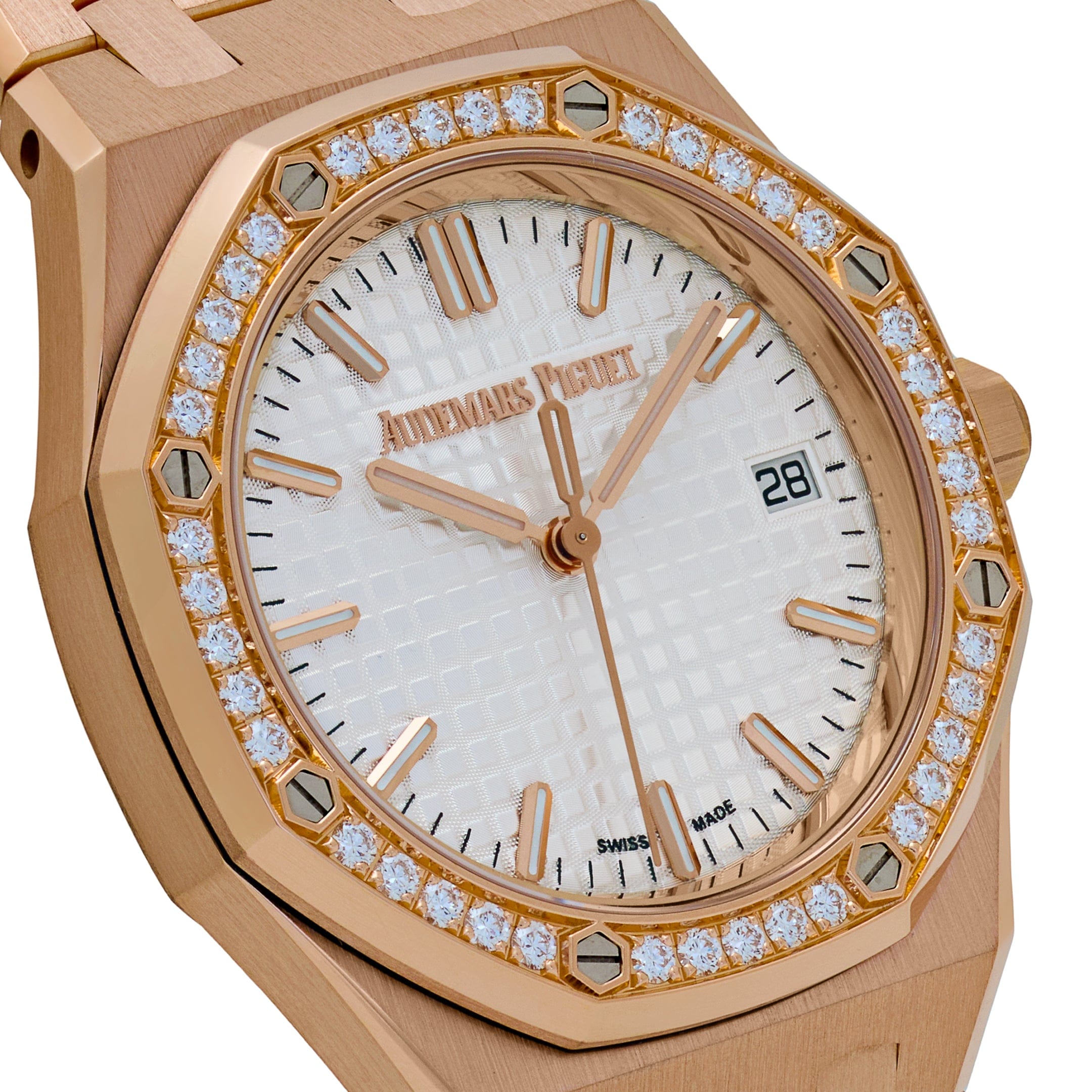 Audemars Piguet Royal Oak 77451OR.ZZ.1361OR.03 'Ladies' Rose Gold Silver Dial Diamond Bezel (2024)